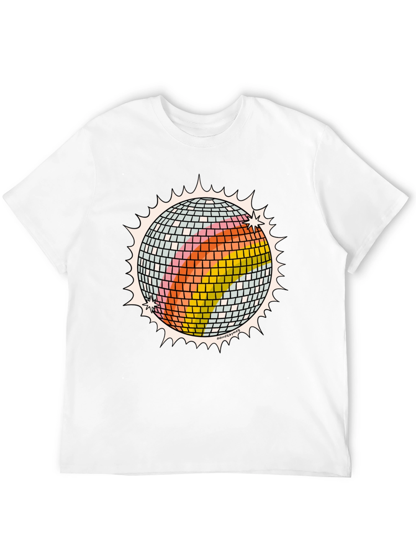 Retro Disco Ball Graphic Tee - Black Cotton T-Shirt