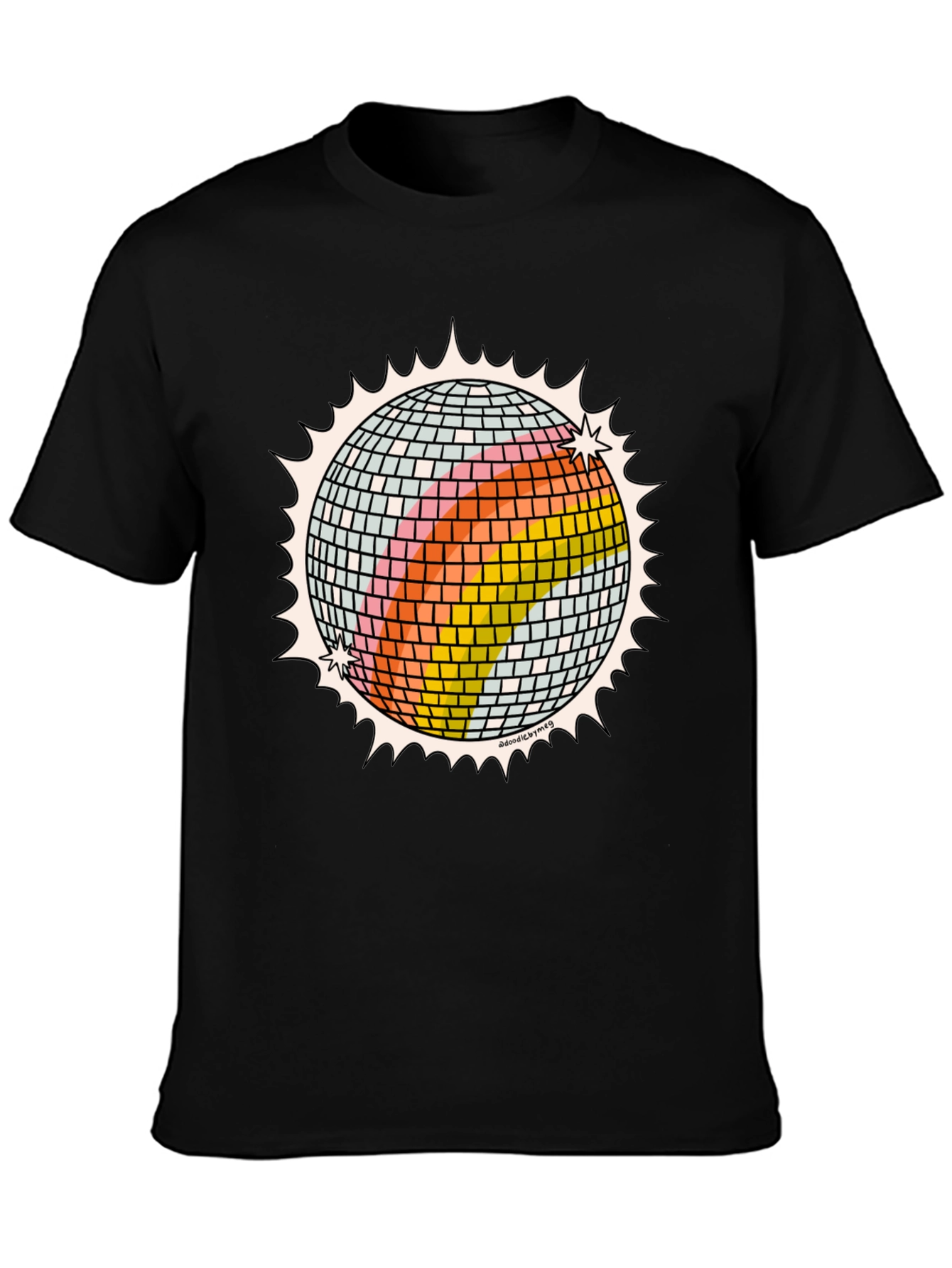 Retro Disco Ball Graphic Tee - Black Cotton T-Shirt
