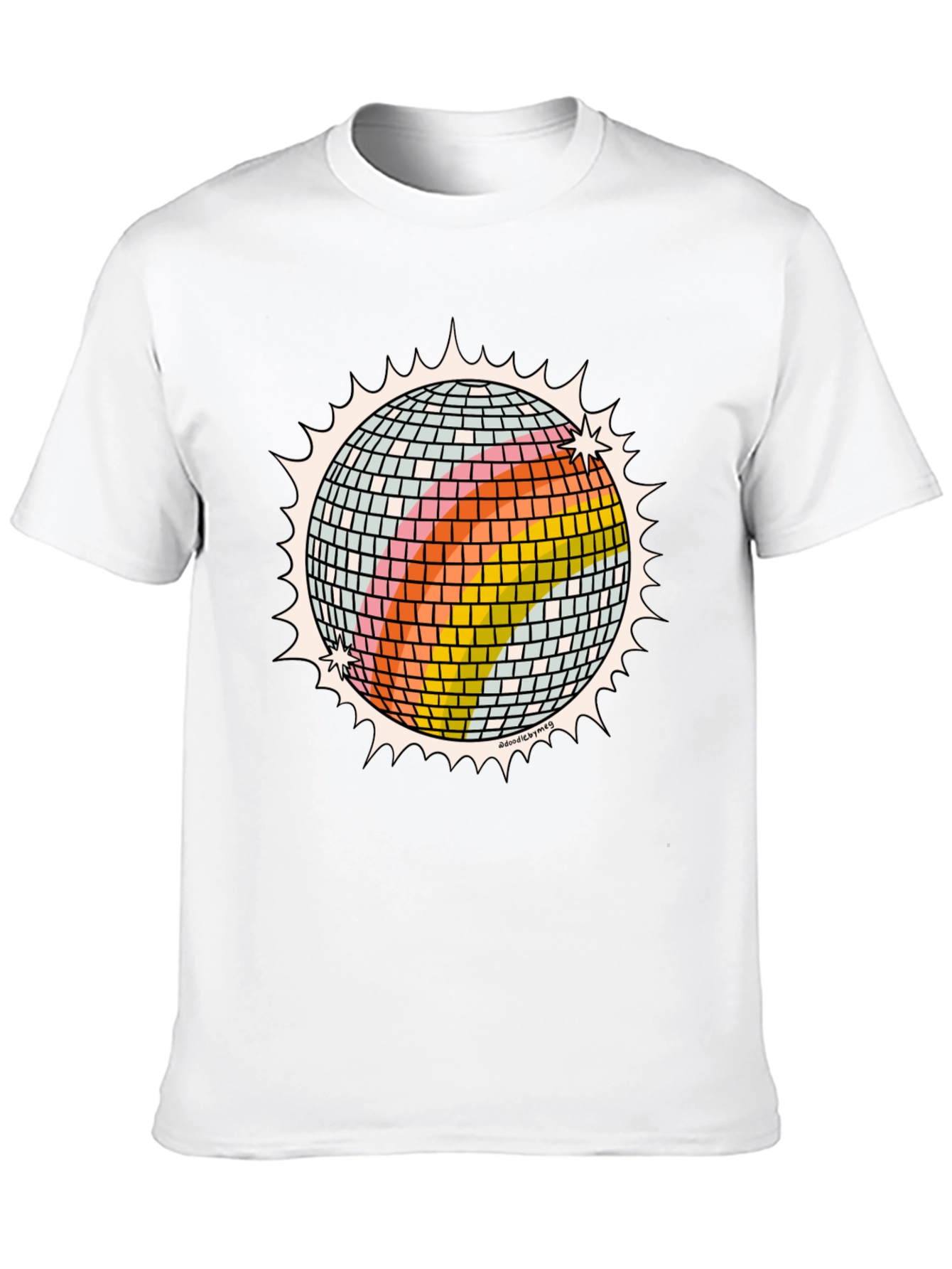 Retro Disco Ball Graphic Tee - Black Cotton T-Shirt