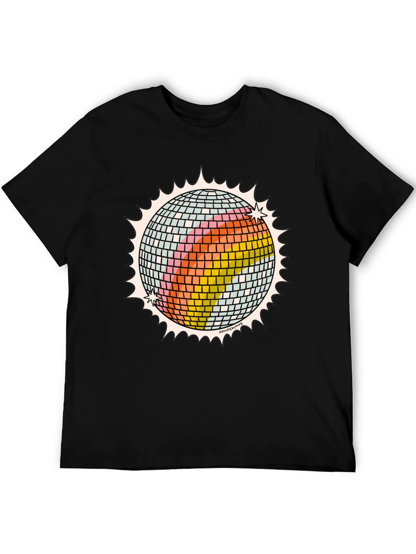 Retro Disco Ball Graphic Tee - Black Cotton T-Shirt