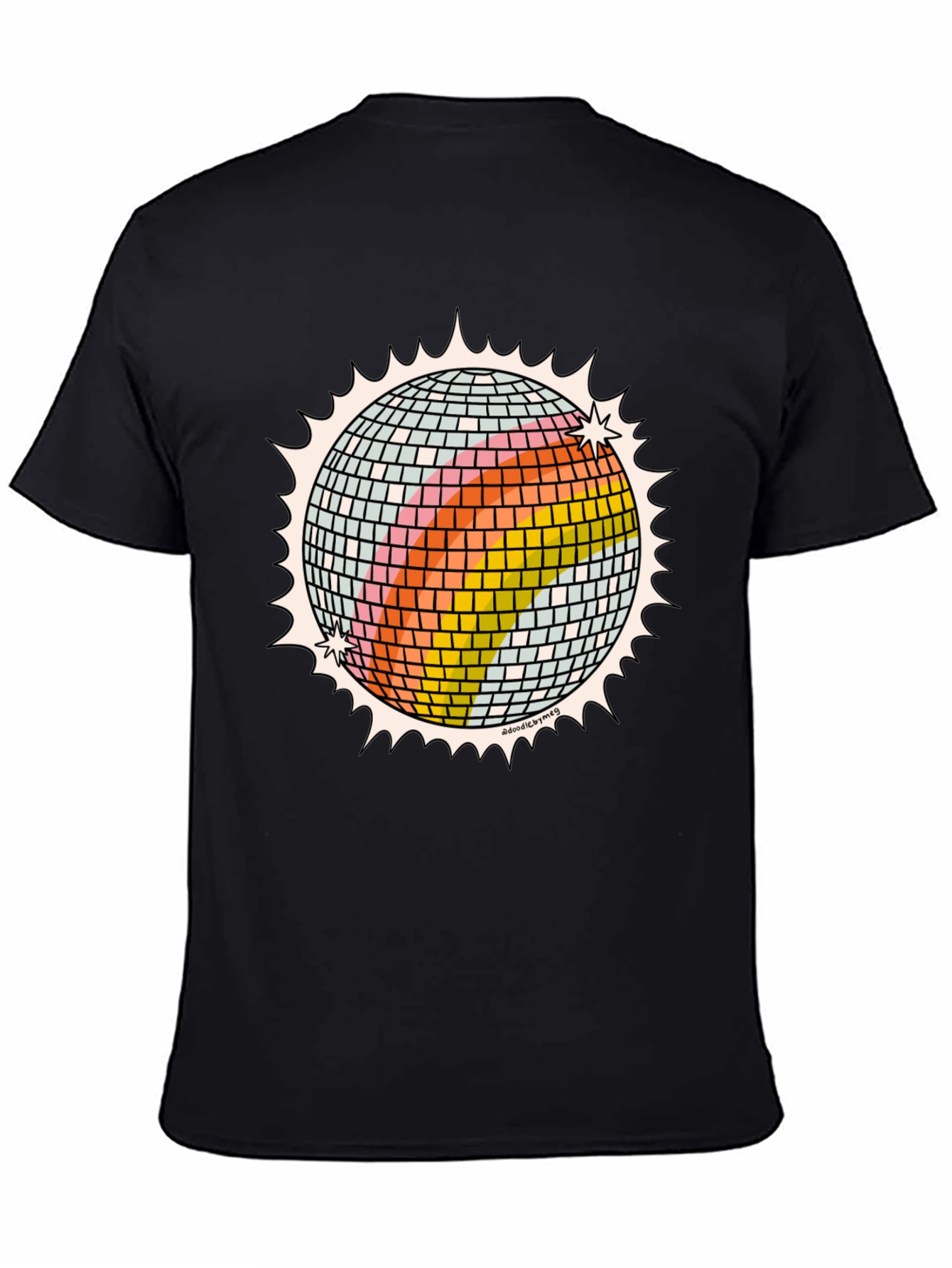 Retro Disco Ball Graphic Tee - Black Cotton T-Shirt