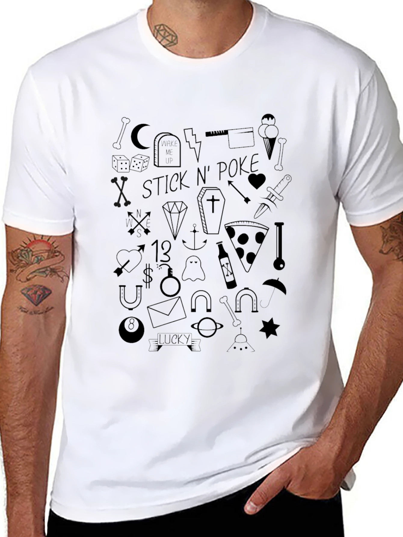 Stick N Poke Tattoo Style Black T-Shirt