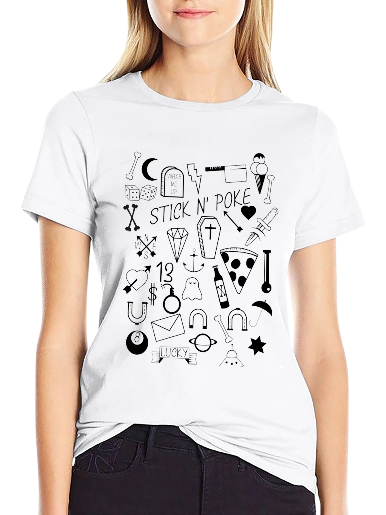 Stick N Poke Tattoo Style Black T-Shirt