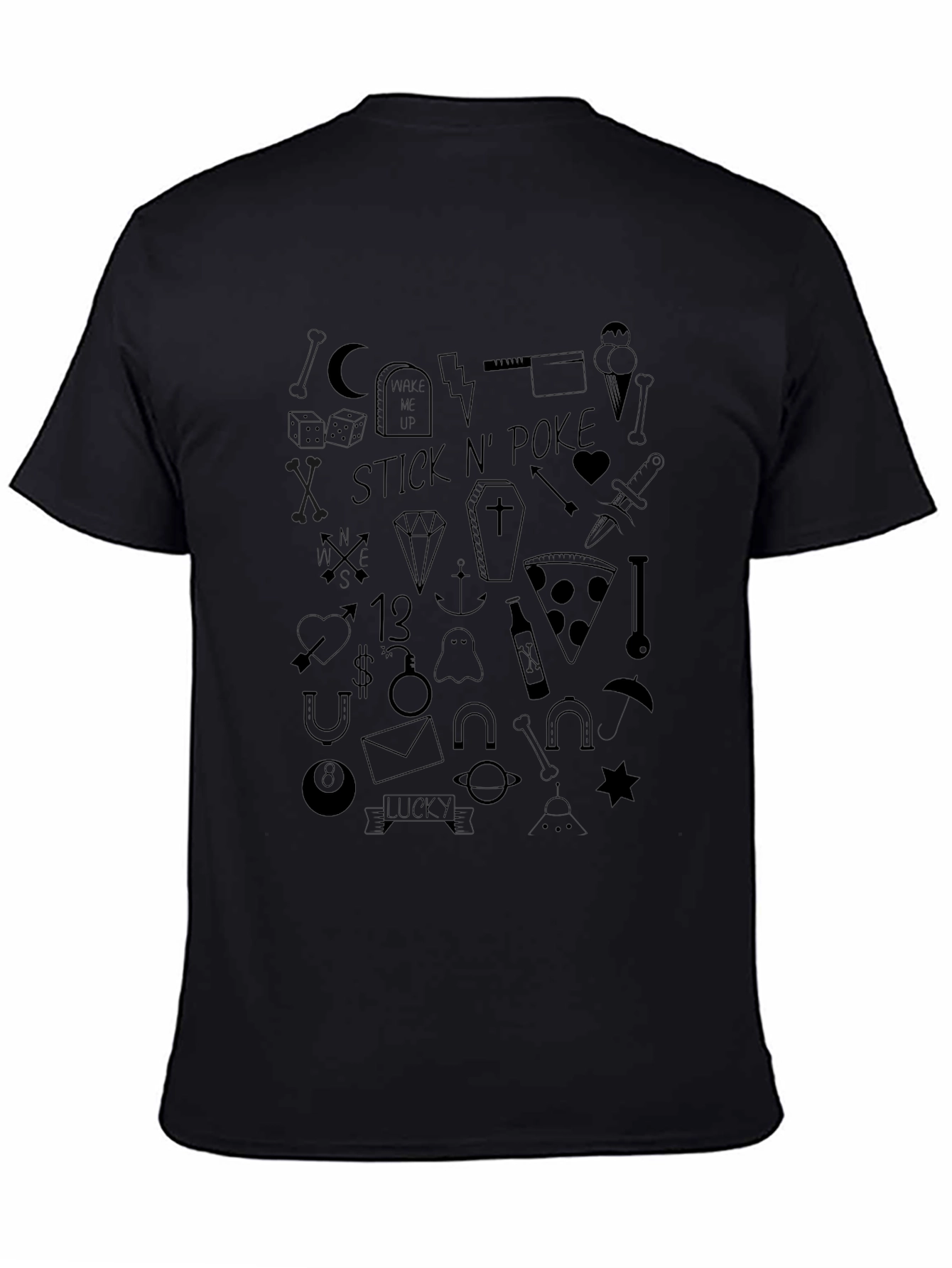 Stick N Poke Tattoo Style Black T-Shirt