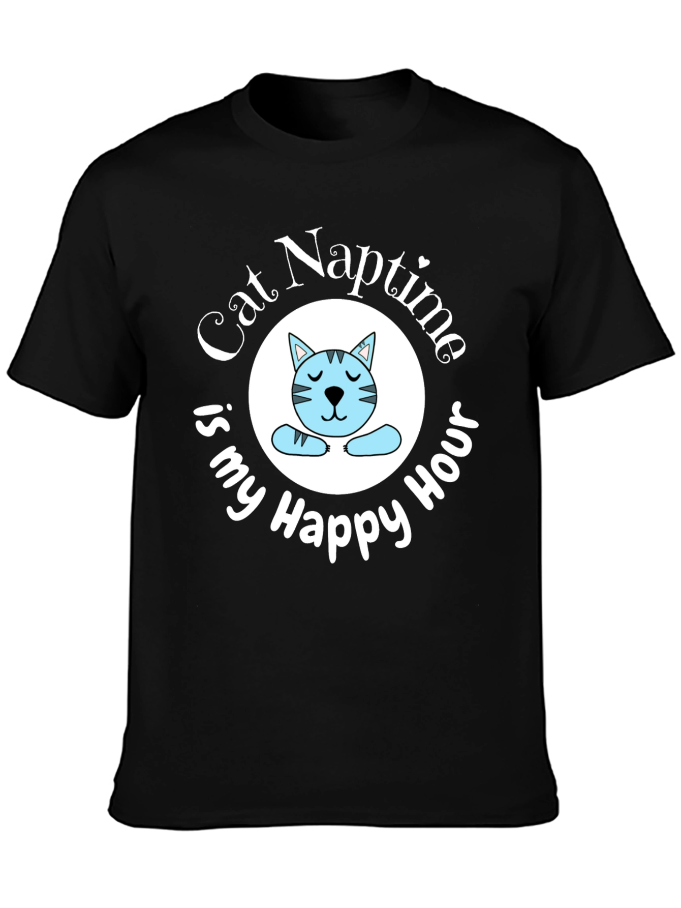Cat Naptime Happy Hour Black T-Shirt