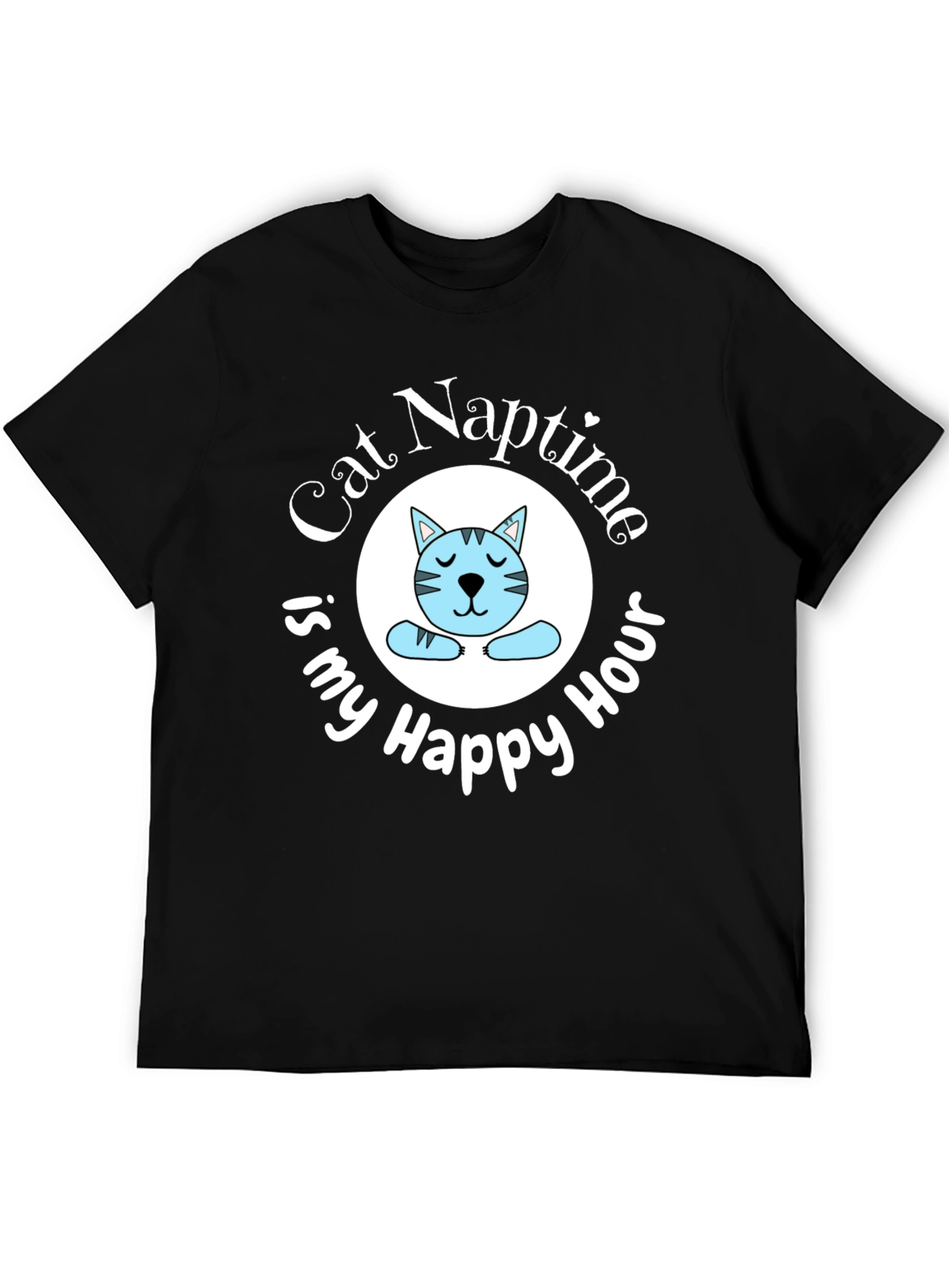 Cat Naptime Happy Hour Black T-Shirt