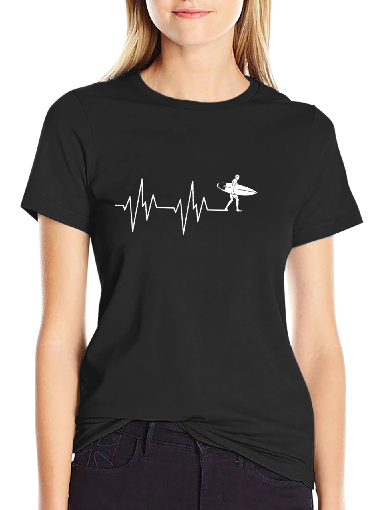 Surfer Heartbeat Graphic Tee - Black