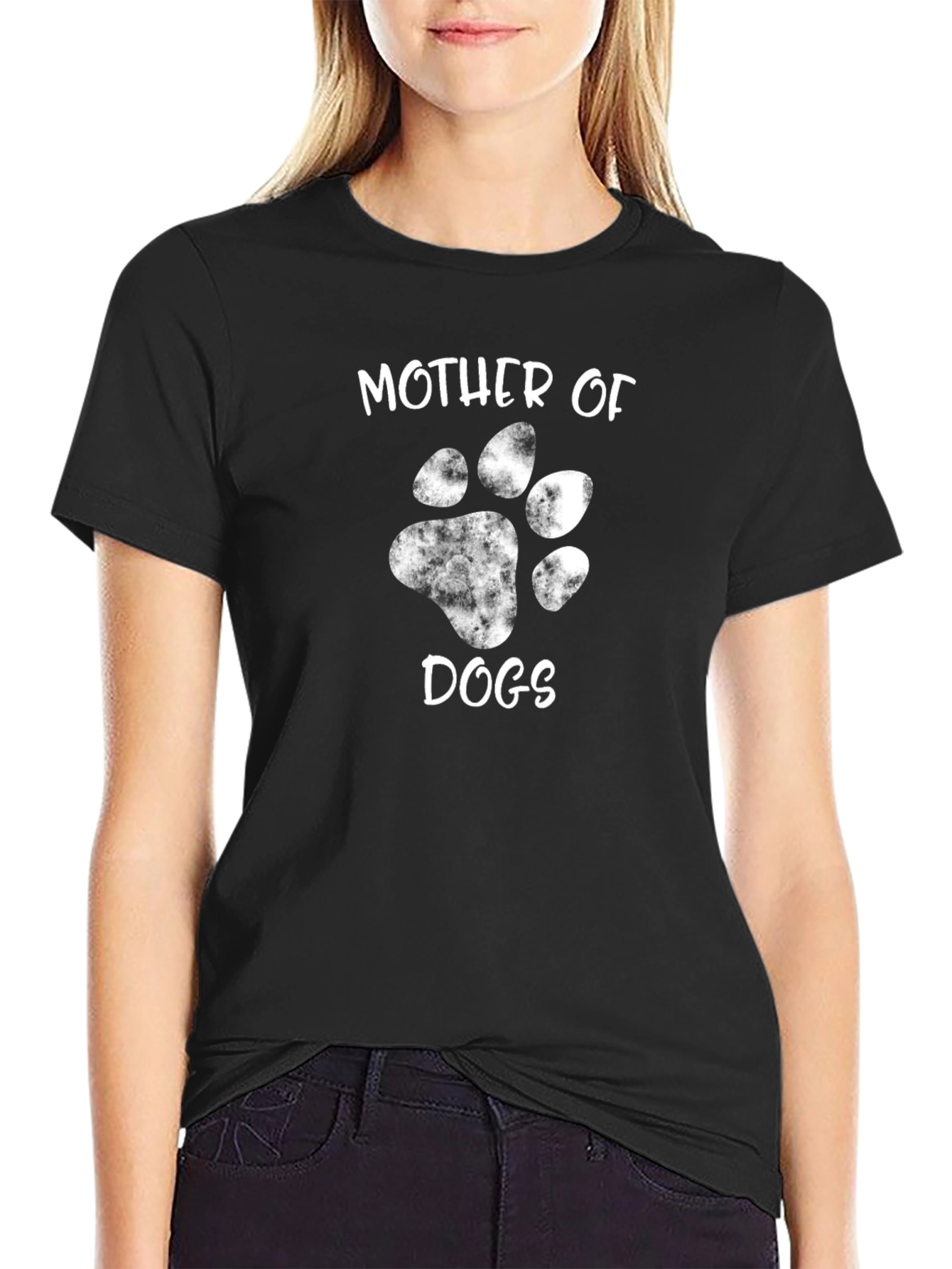 Mother of Dogs Paw Print T-Shirt - Black