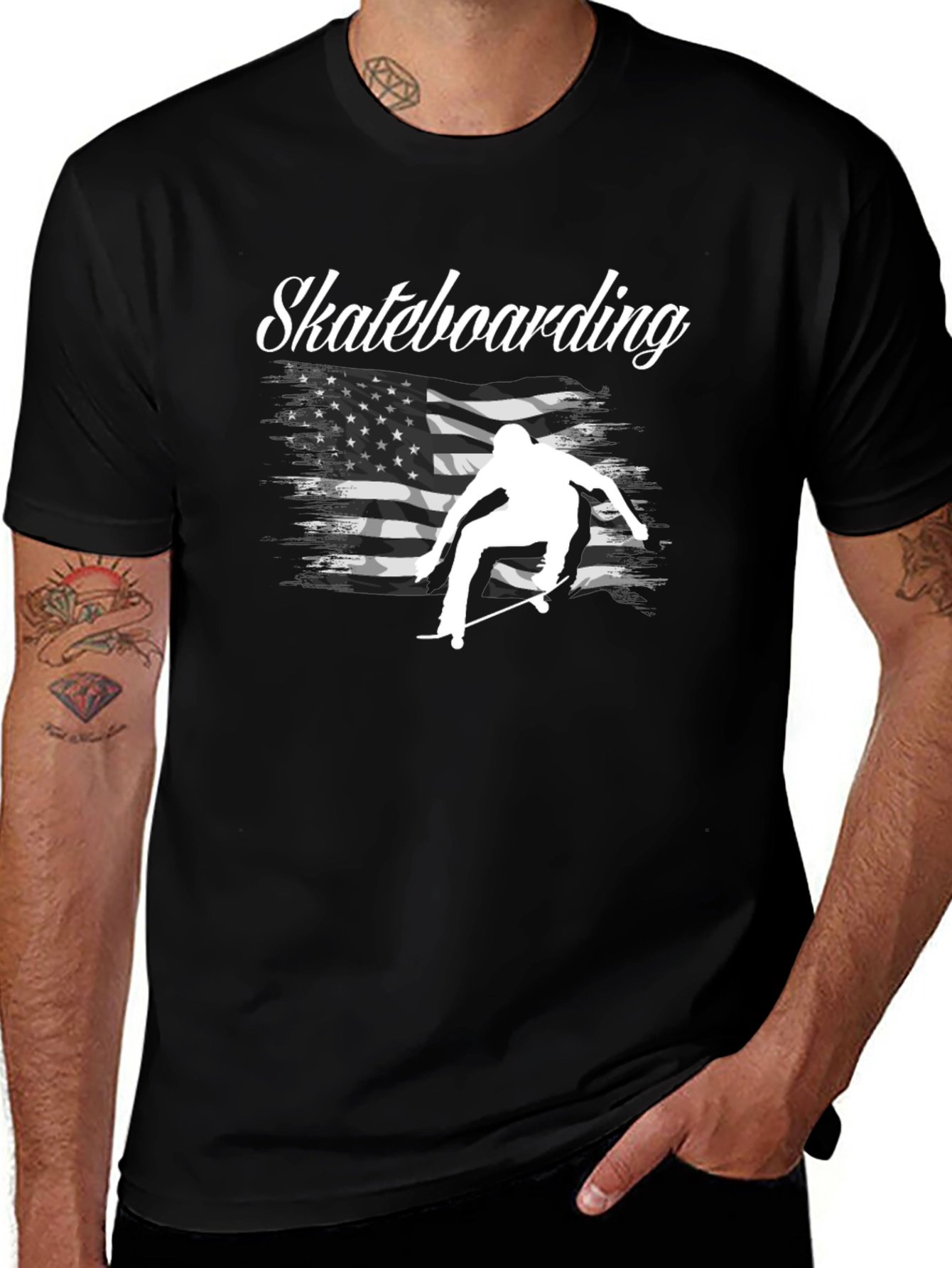 Skateboarding USA Flag Graphic T-Shirt