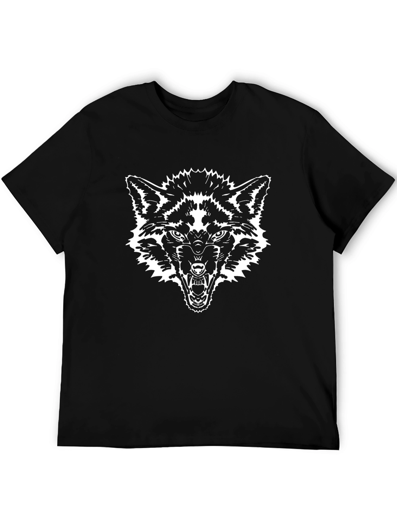 Mens Black T-Shirt with Wolf Graphic
