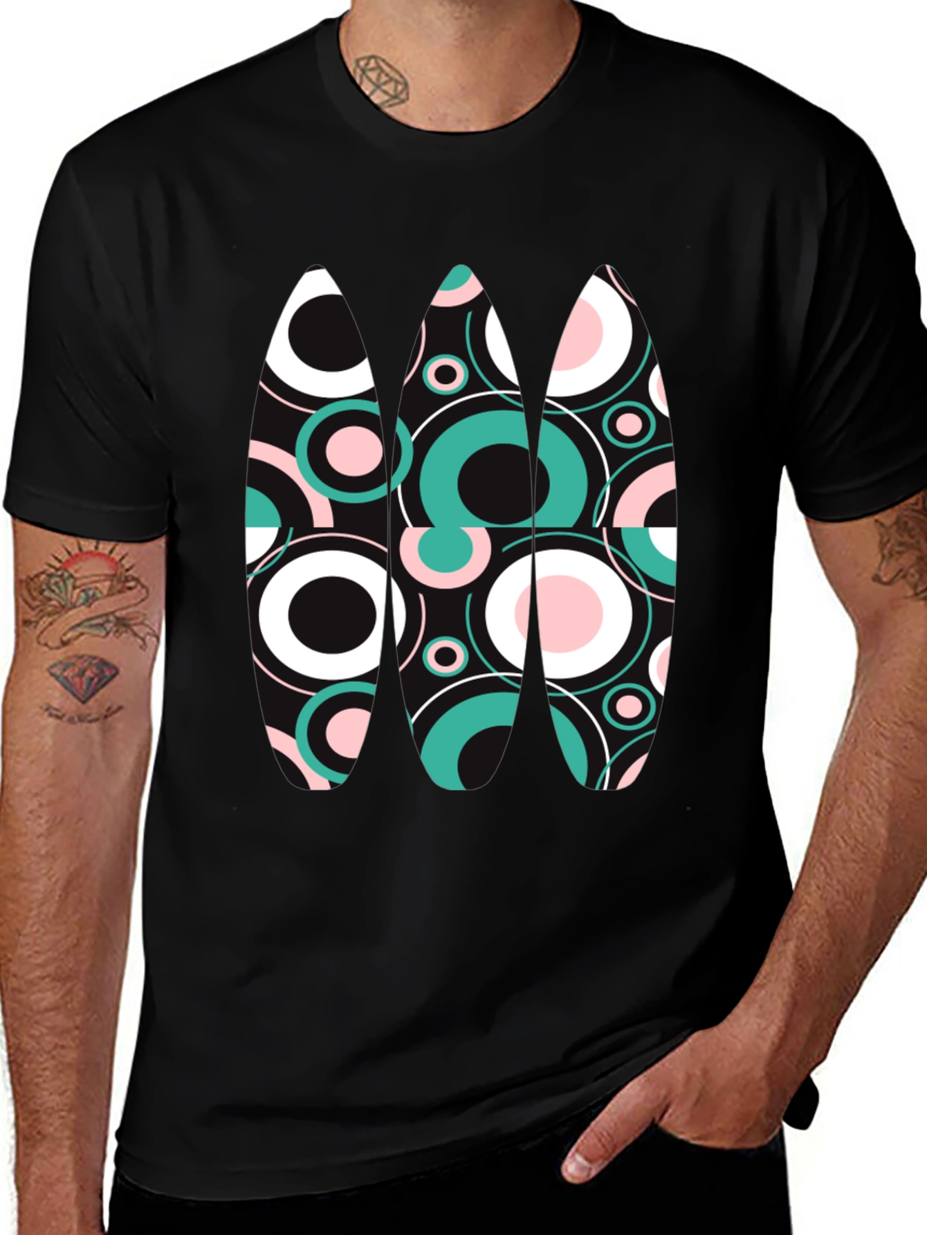 Retro Circles Graphic Tee - Black Cotton Blend