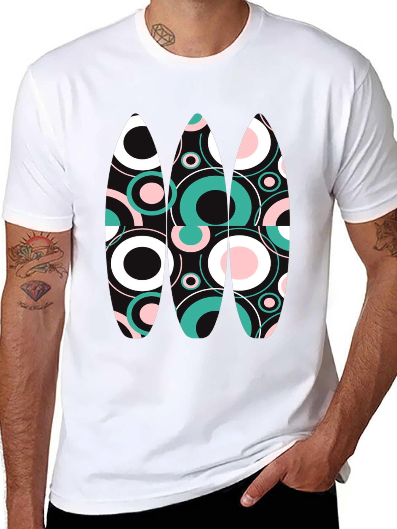 Retro Circles Graphic Tee - Black Cotton Blend