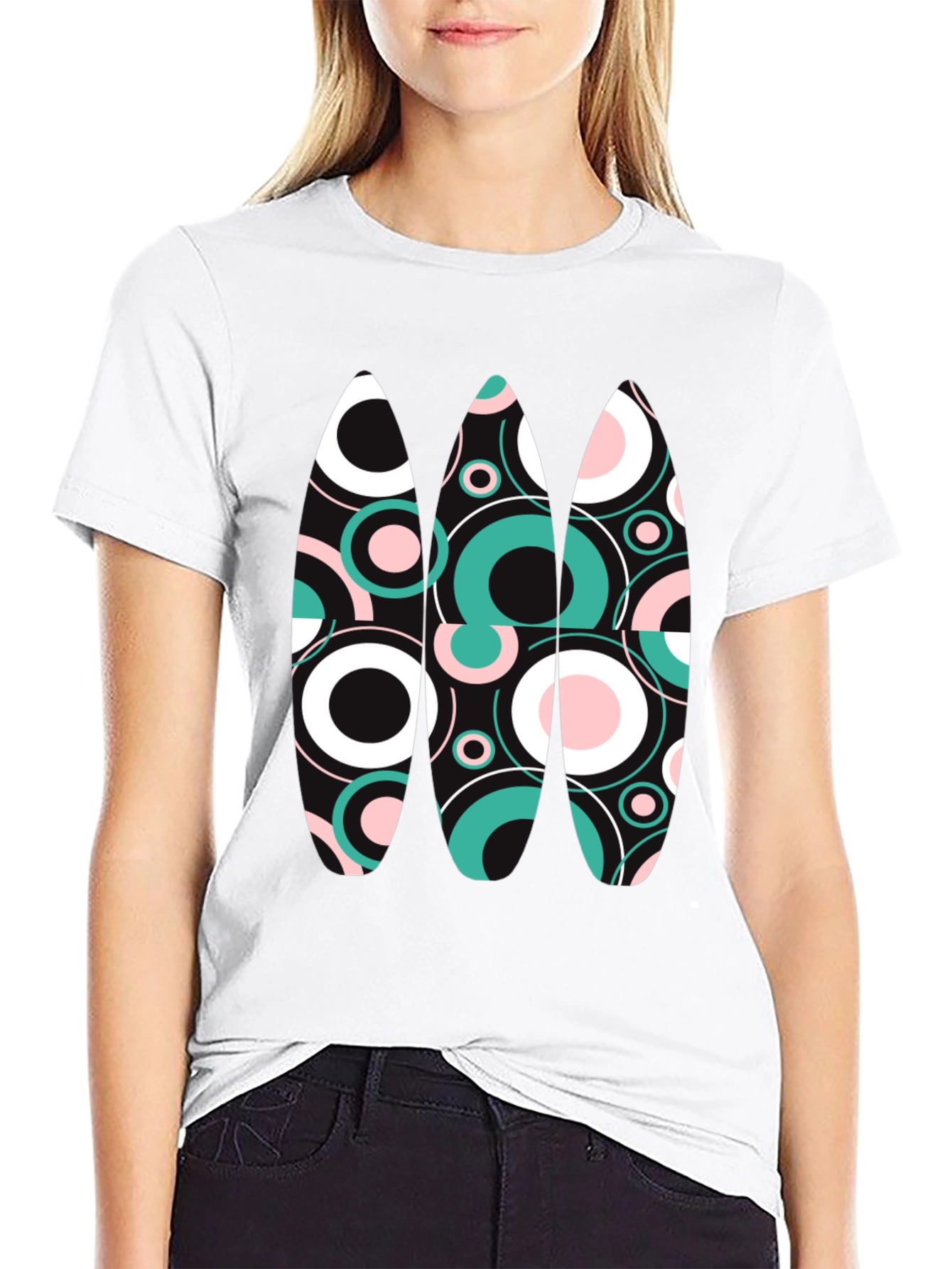 Retro Circles Graphic Tee - Black Cotton Blend