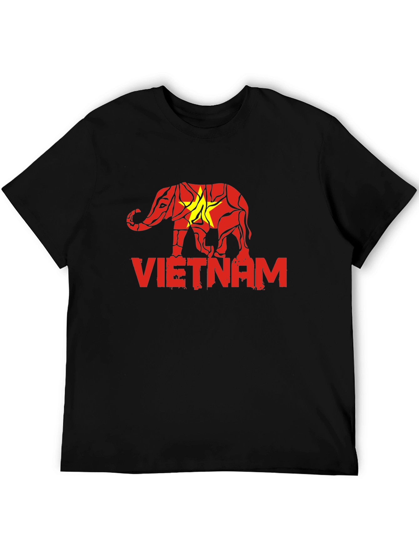 Vietnam Elephant Flag Graphic Tee - Black Cotton