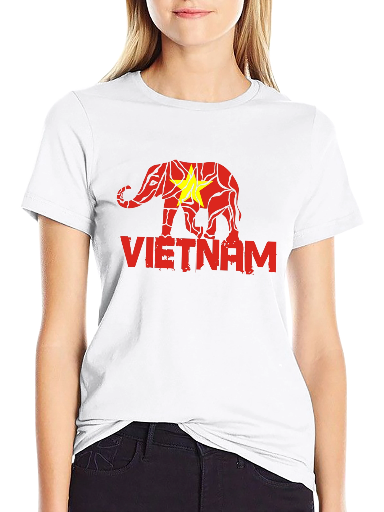 Vietnam Elephant Flag Graphic Tee - Black Cotton