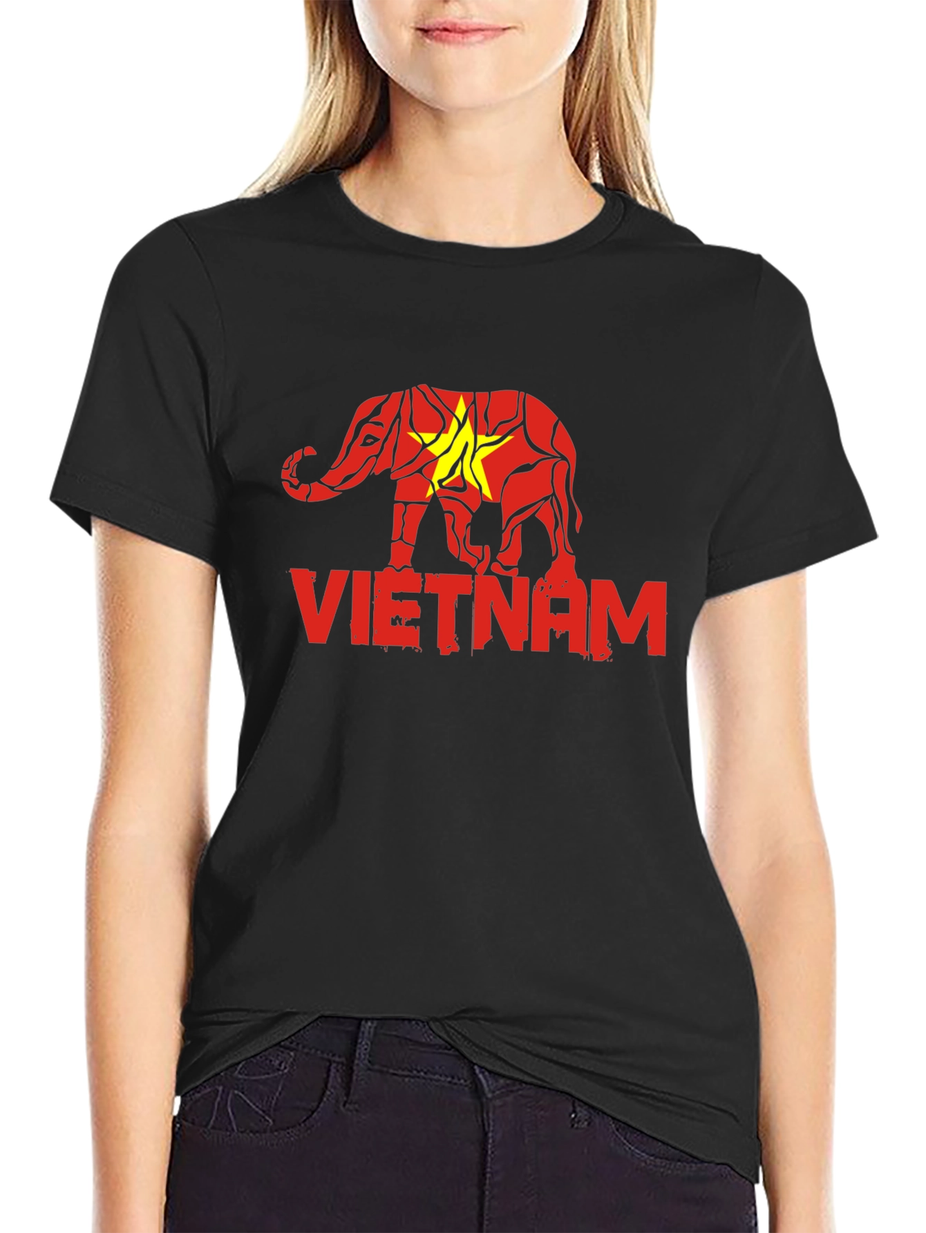 Vietnam Elephant Flag Graphic Tee - Black Cotton