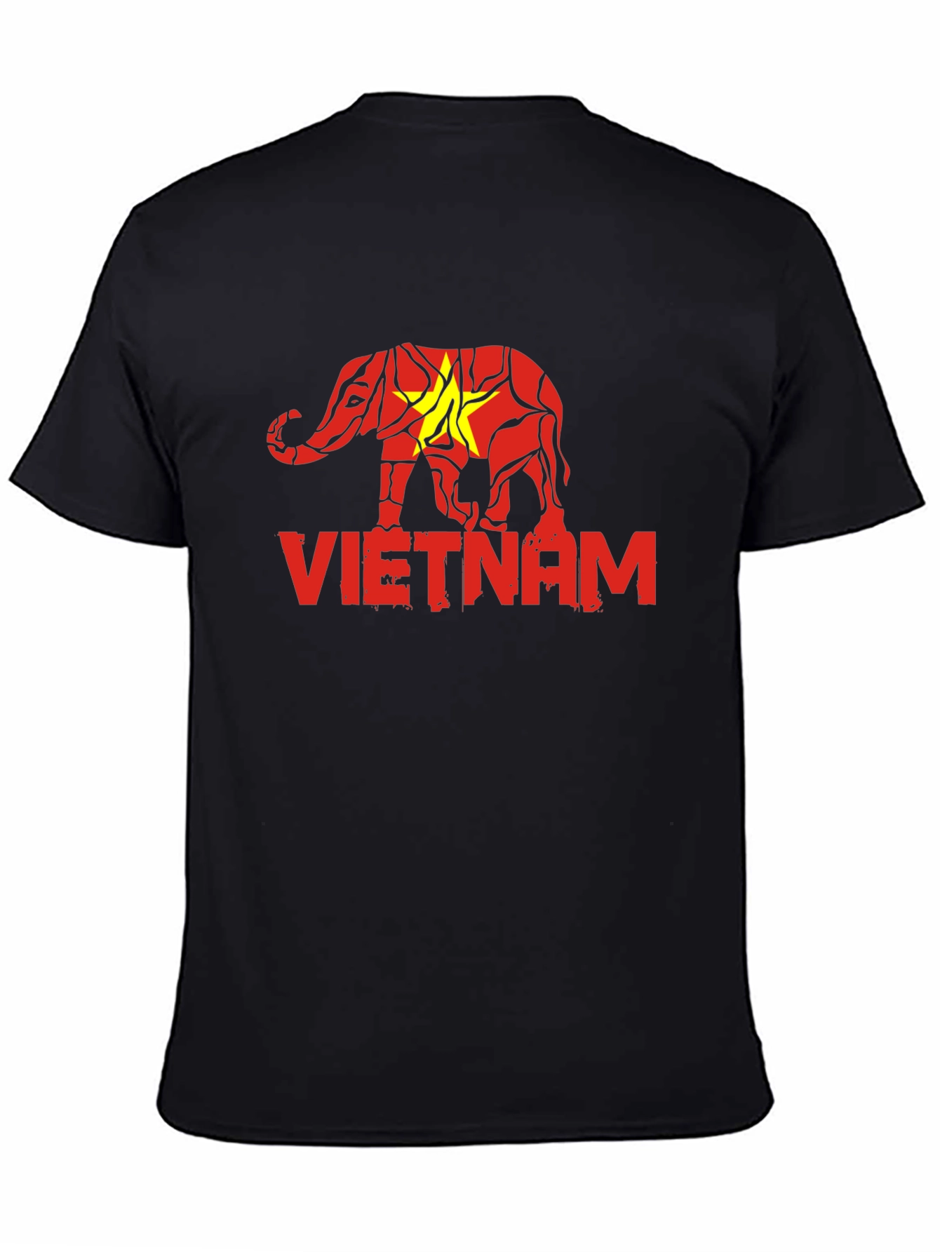 Vietnam Elephant Flag Graphic Tee - Black Cotton