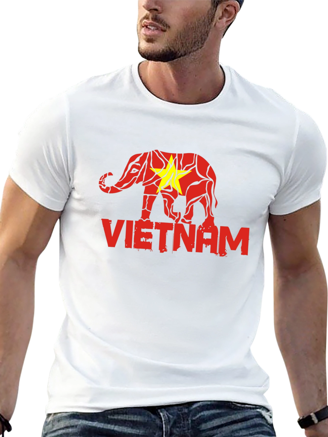 Vietnam Elephant Flag Graphic Tee - Black Cotton