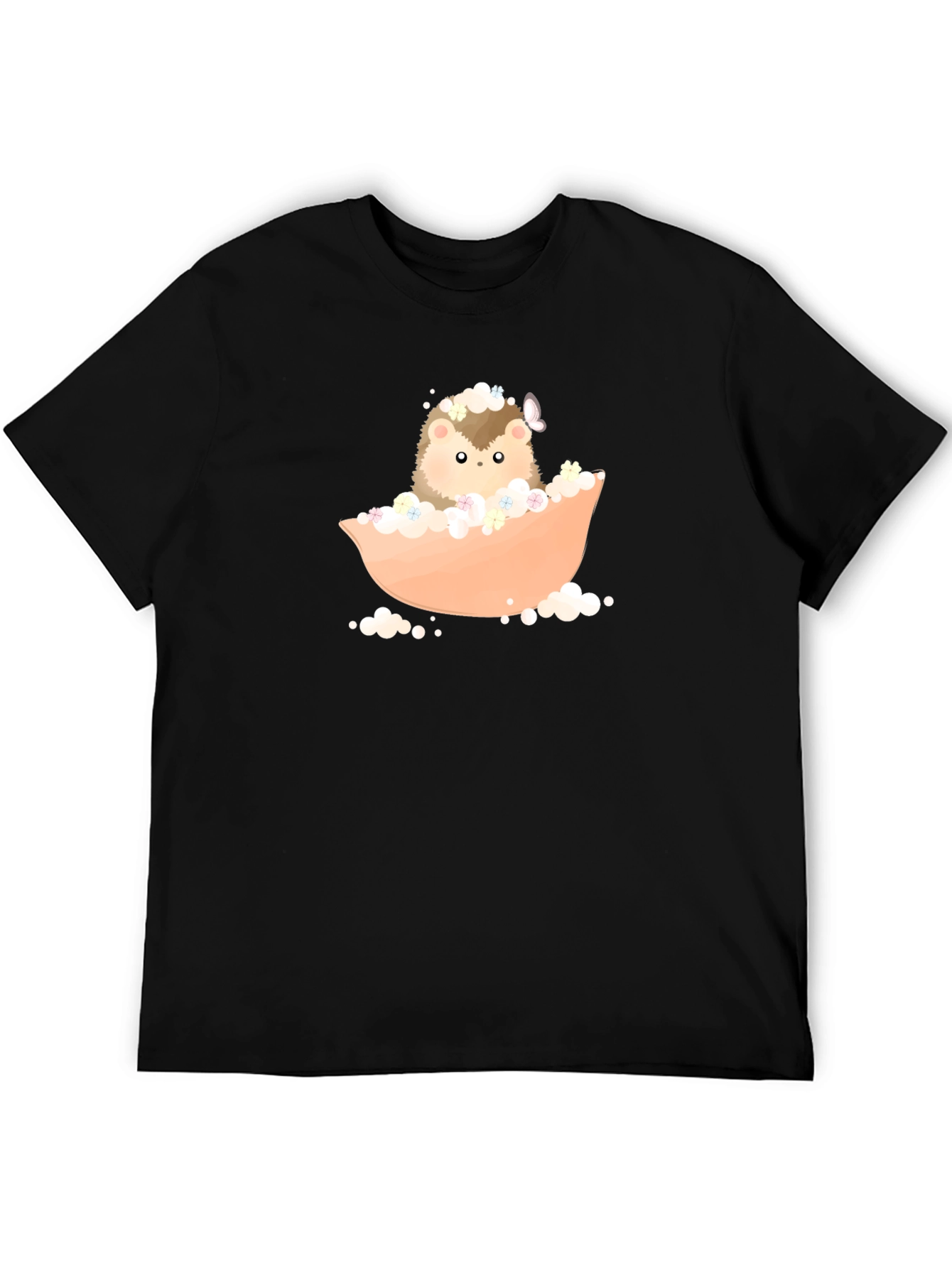 Cute Hedgehog Bath T-Shirt - Black