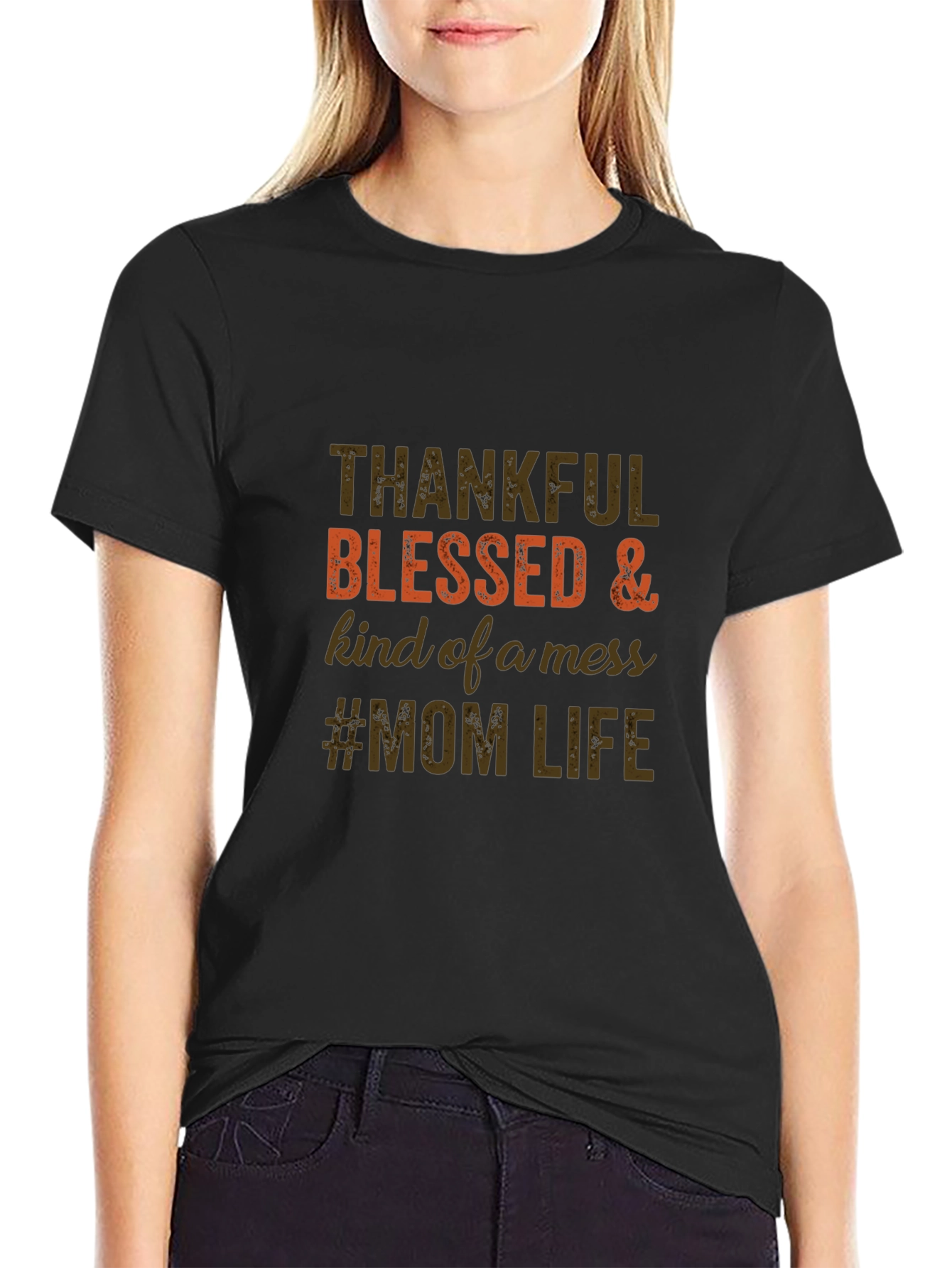 Thankful Blessed Mom Life Tee