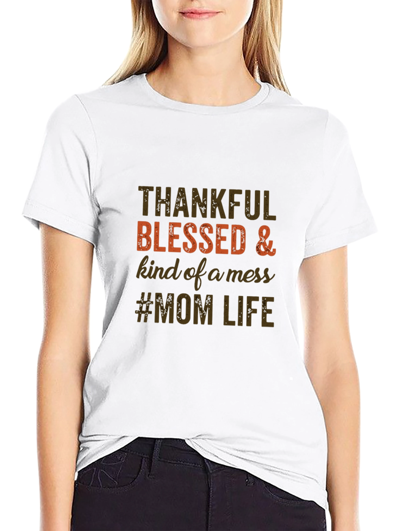 Thankful Blessed Mom Life Tee