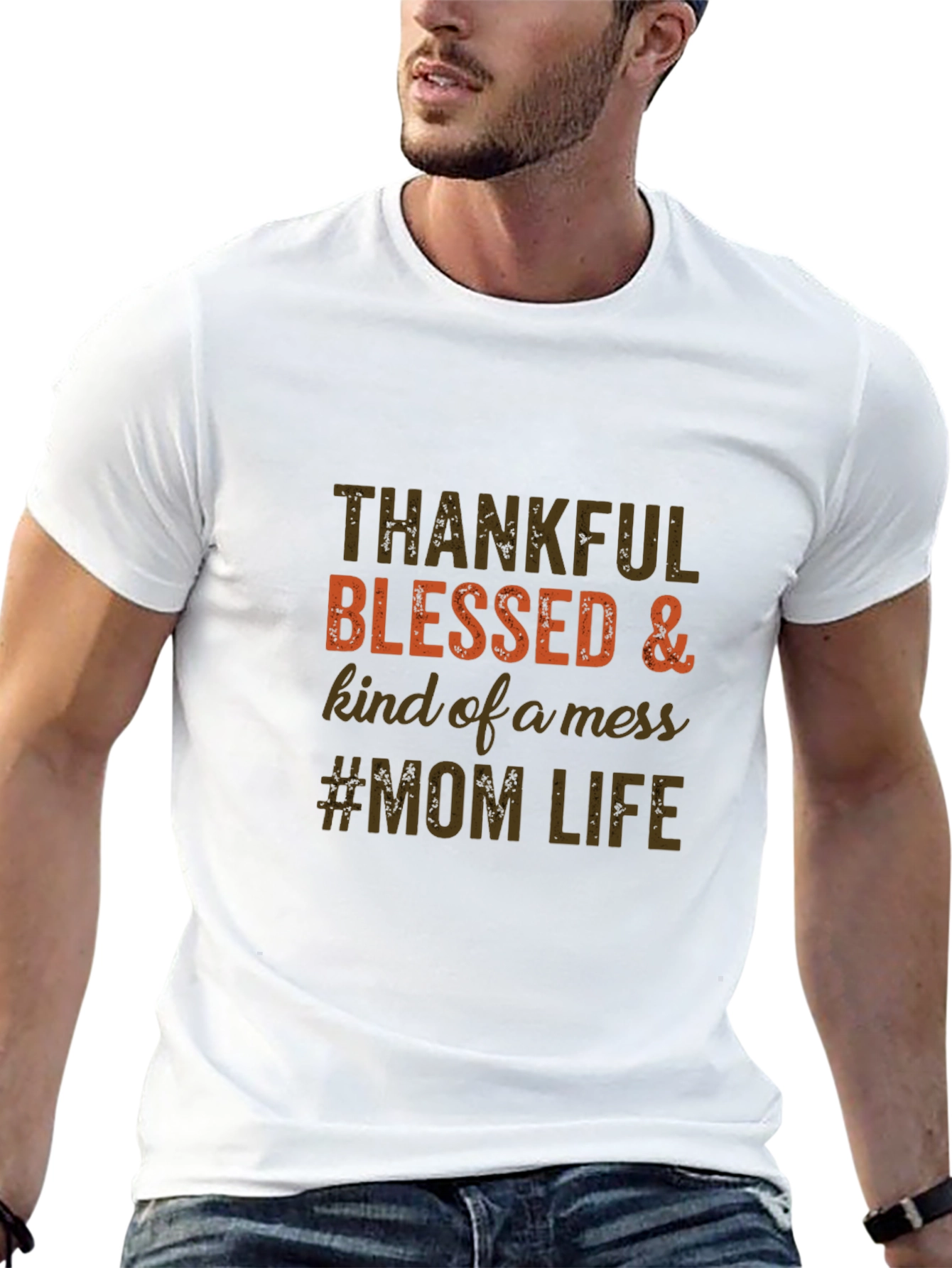 Thankful Blessed Mom Life Tee