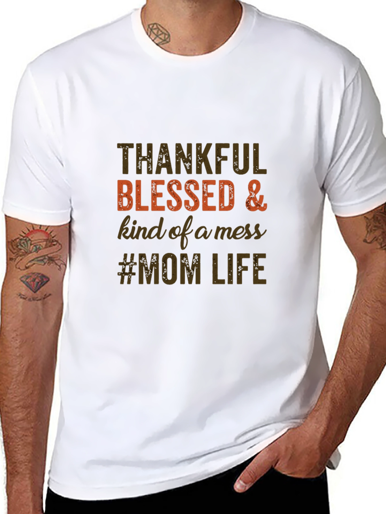 Thankful Blessed Mom Life Tee