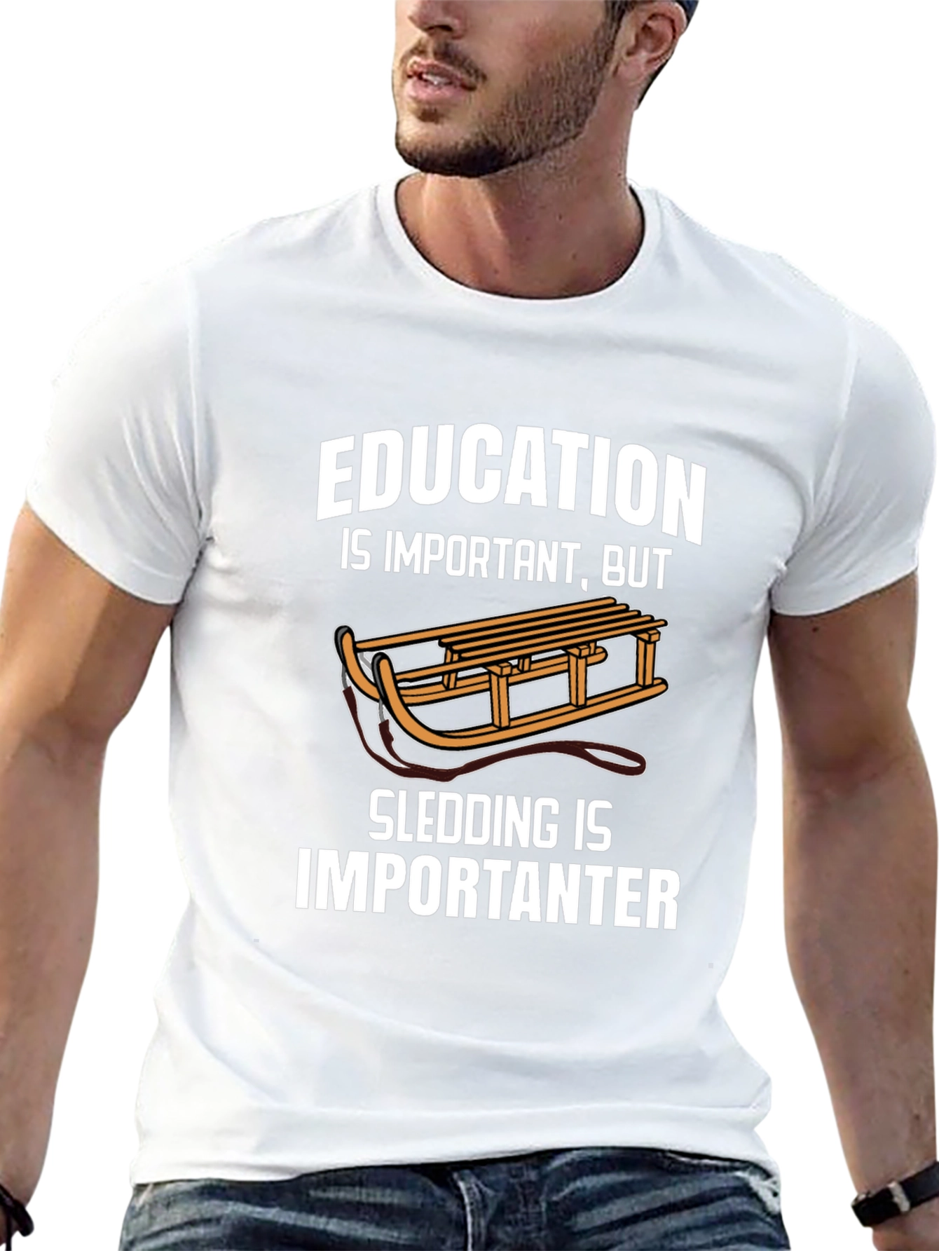 Funny Sledding T-Shirt: Education vs. Sledding