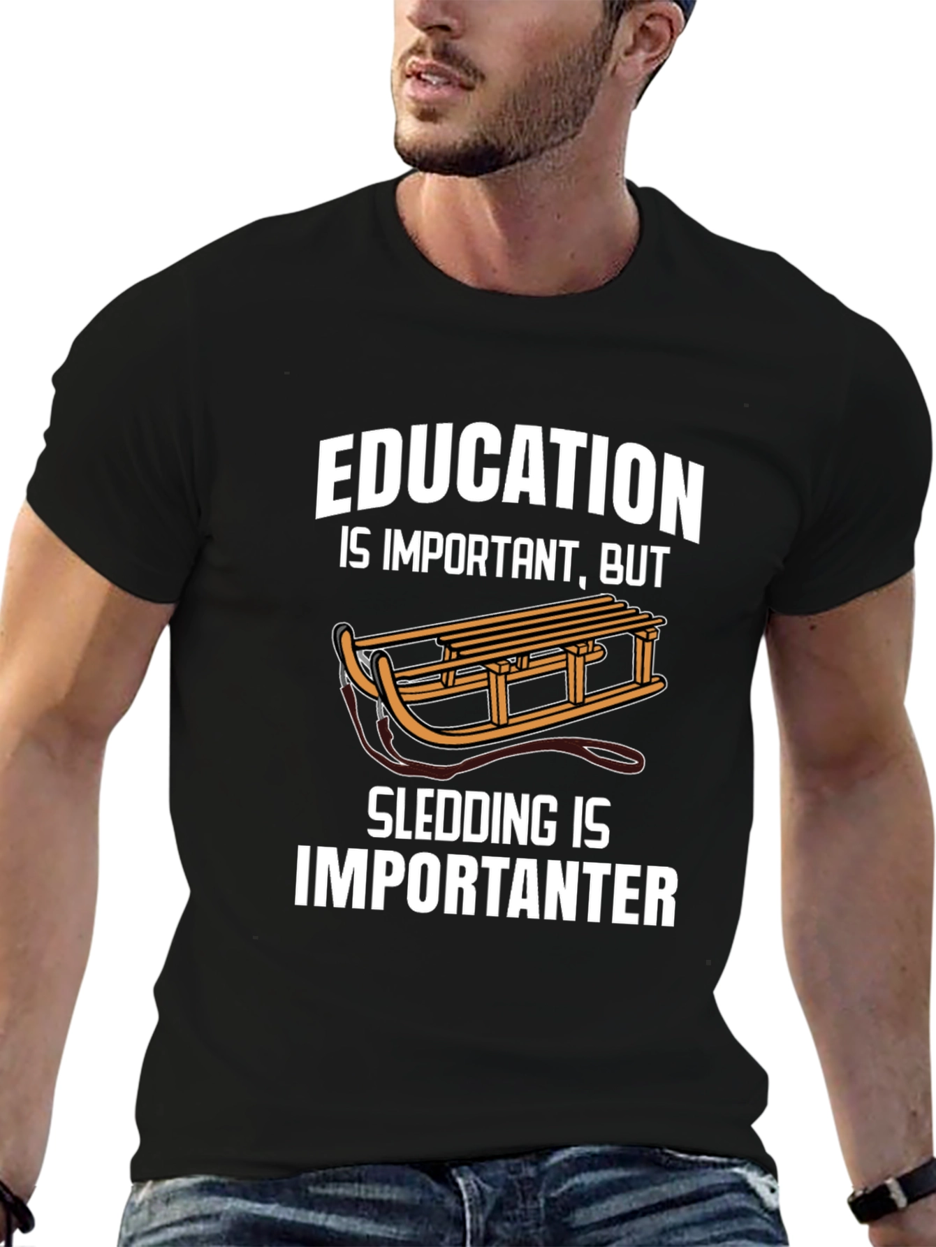 Funny Sledding T-Shirt: Education vs. Sledding
