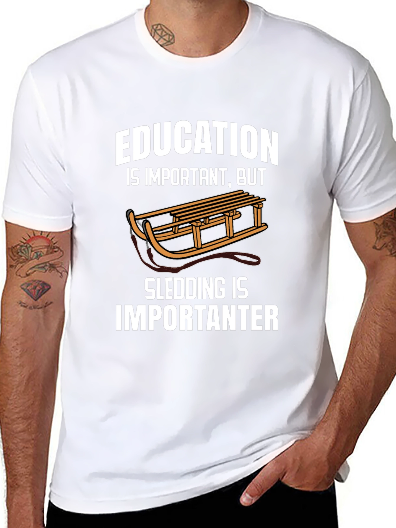 Funny Sledding T-Shirt: Education vs. Sledding