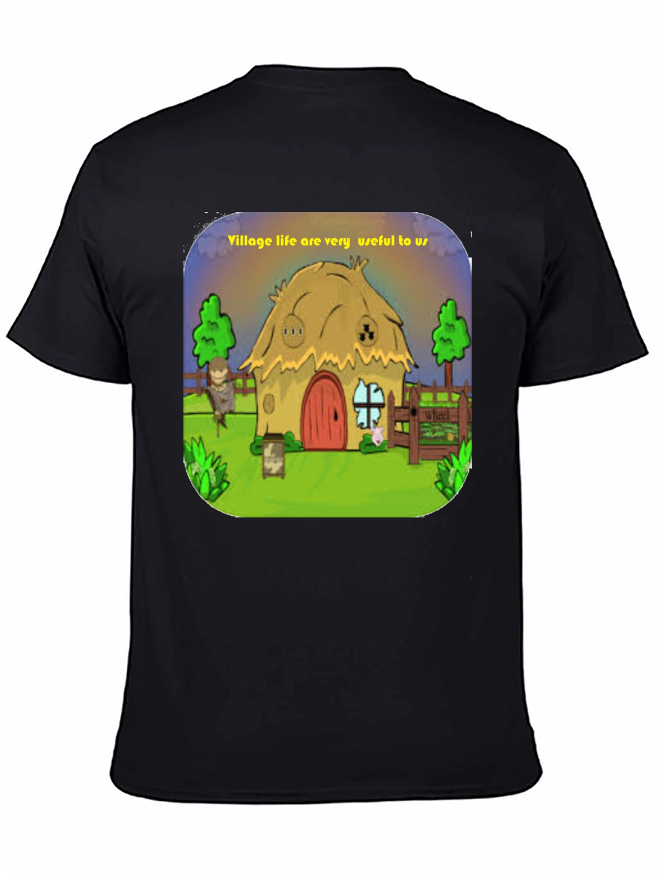 Village Life Graphic Tee - Unique Cartoon Design