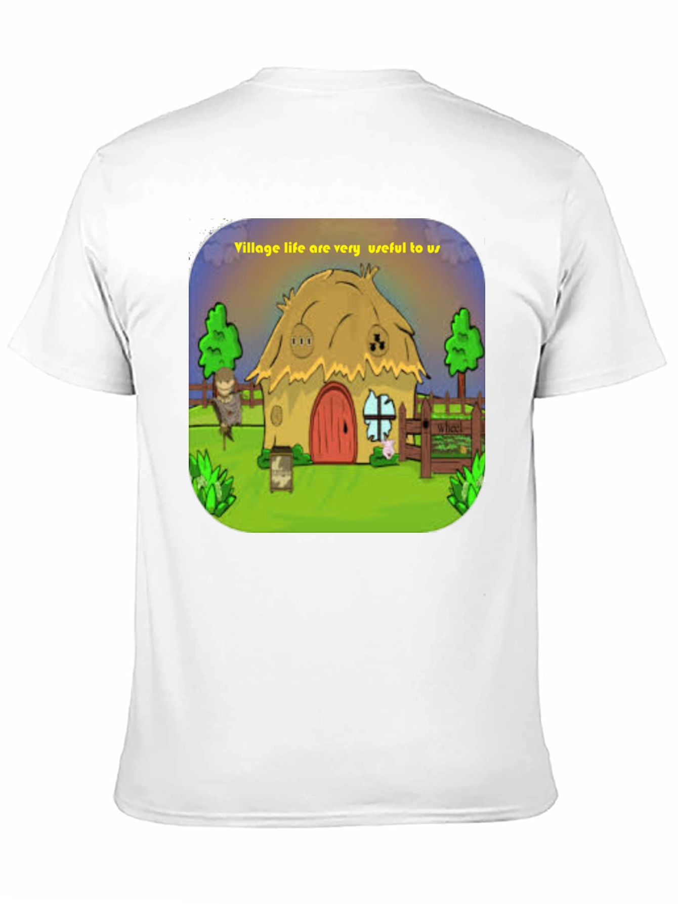 Village Life Graphic Tee - Unique Cartoon Design