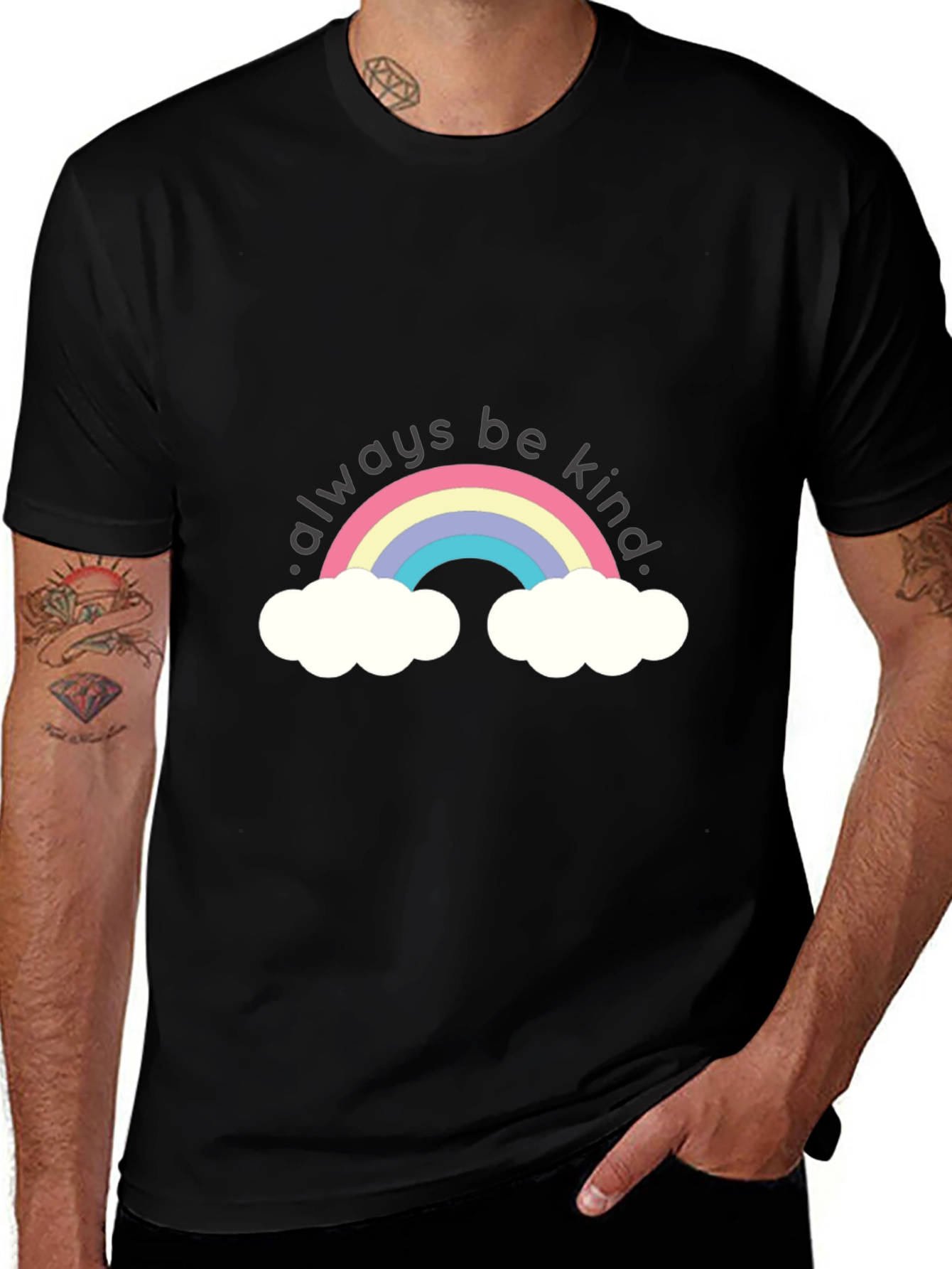 Always Be Kind Rainbow Graphic Tee - Black