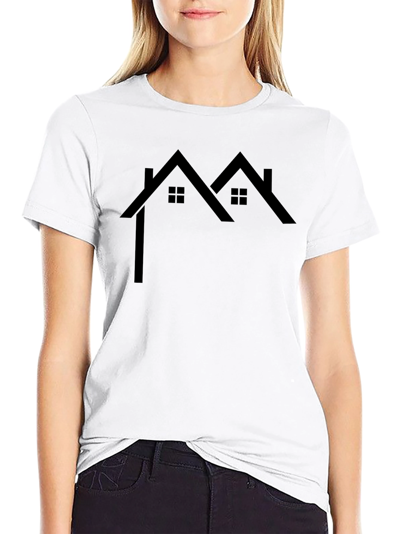 Minimalist Black T-Shirt with House Design