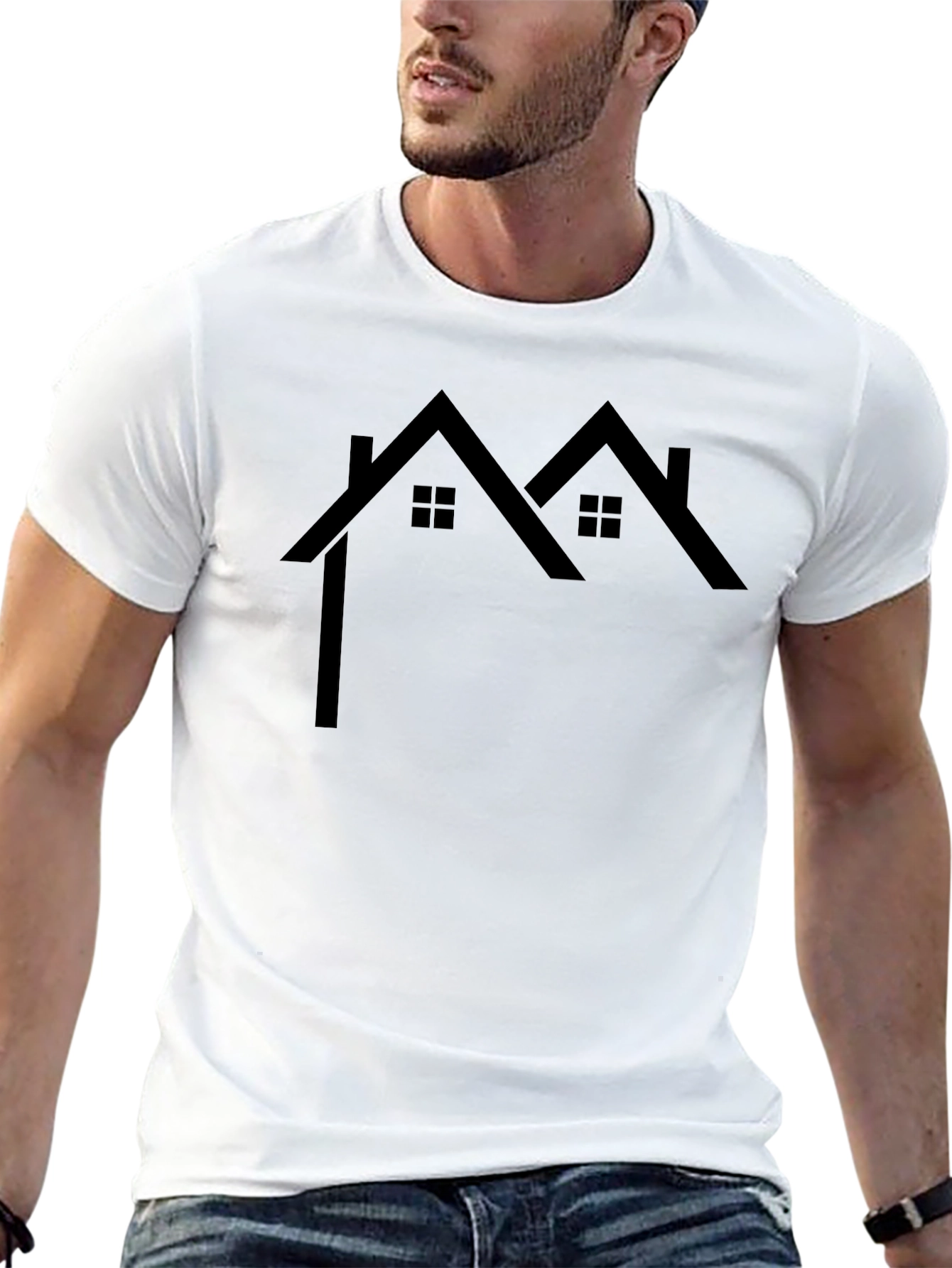 Minimalist Black T-Shirt with House Design