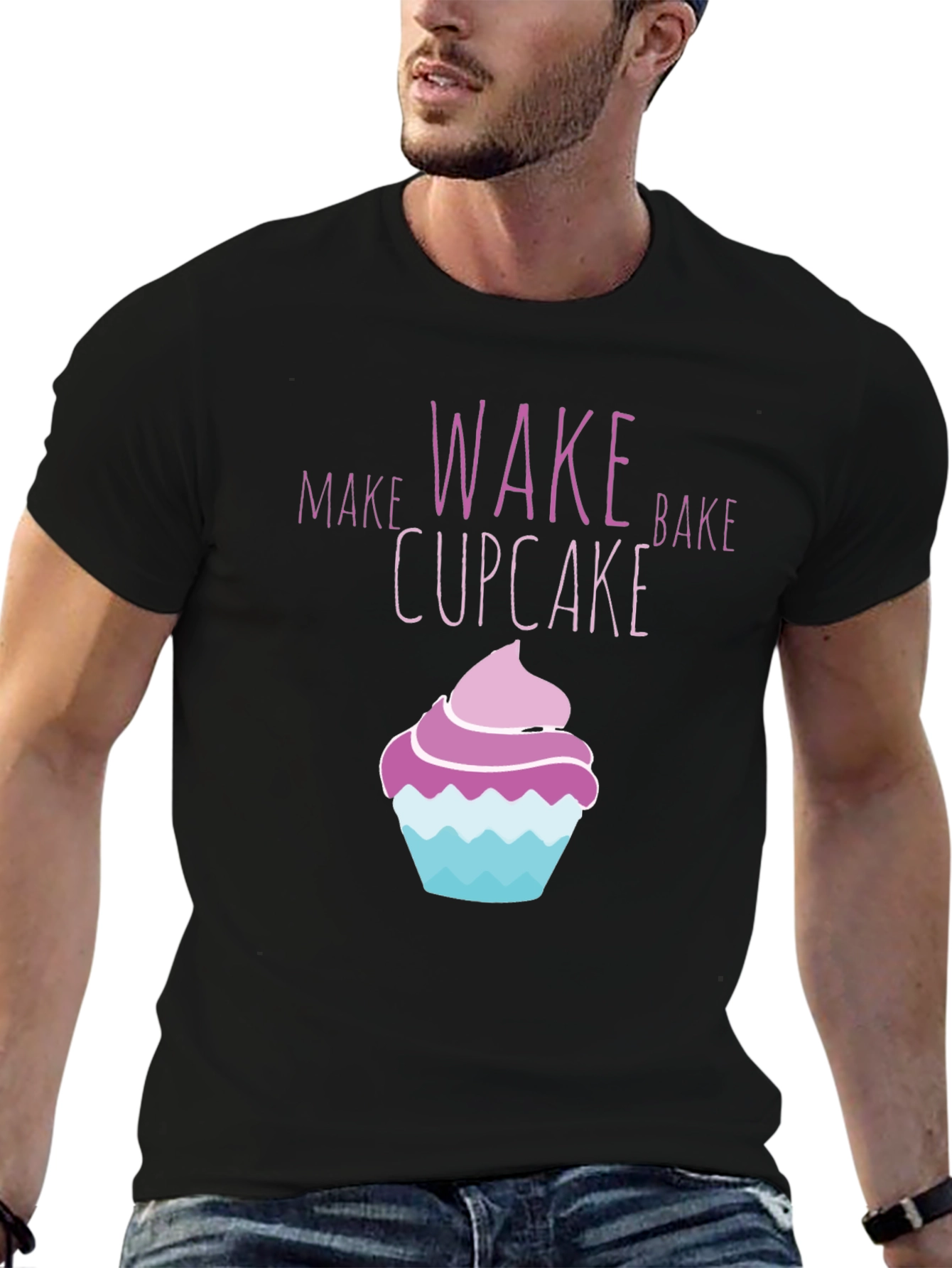 Wake Bake Cupcake Graphic T-Shirt - Black