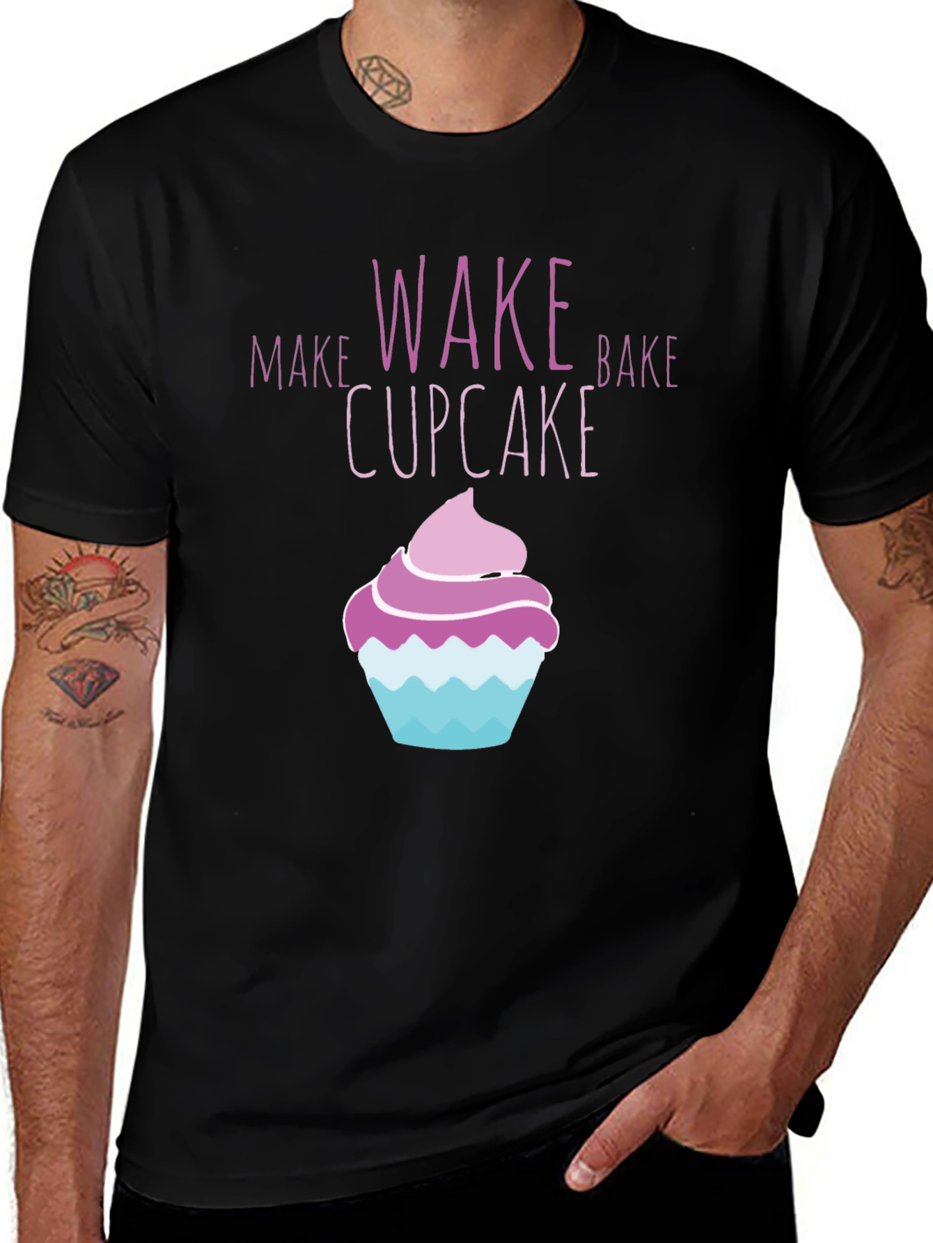 Wake Bake Cupcake Graphic T-Shirt - Black