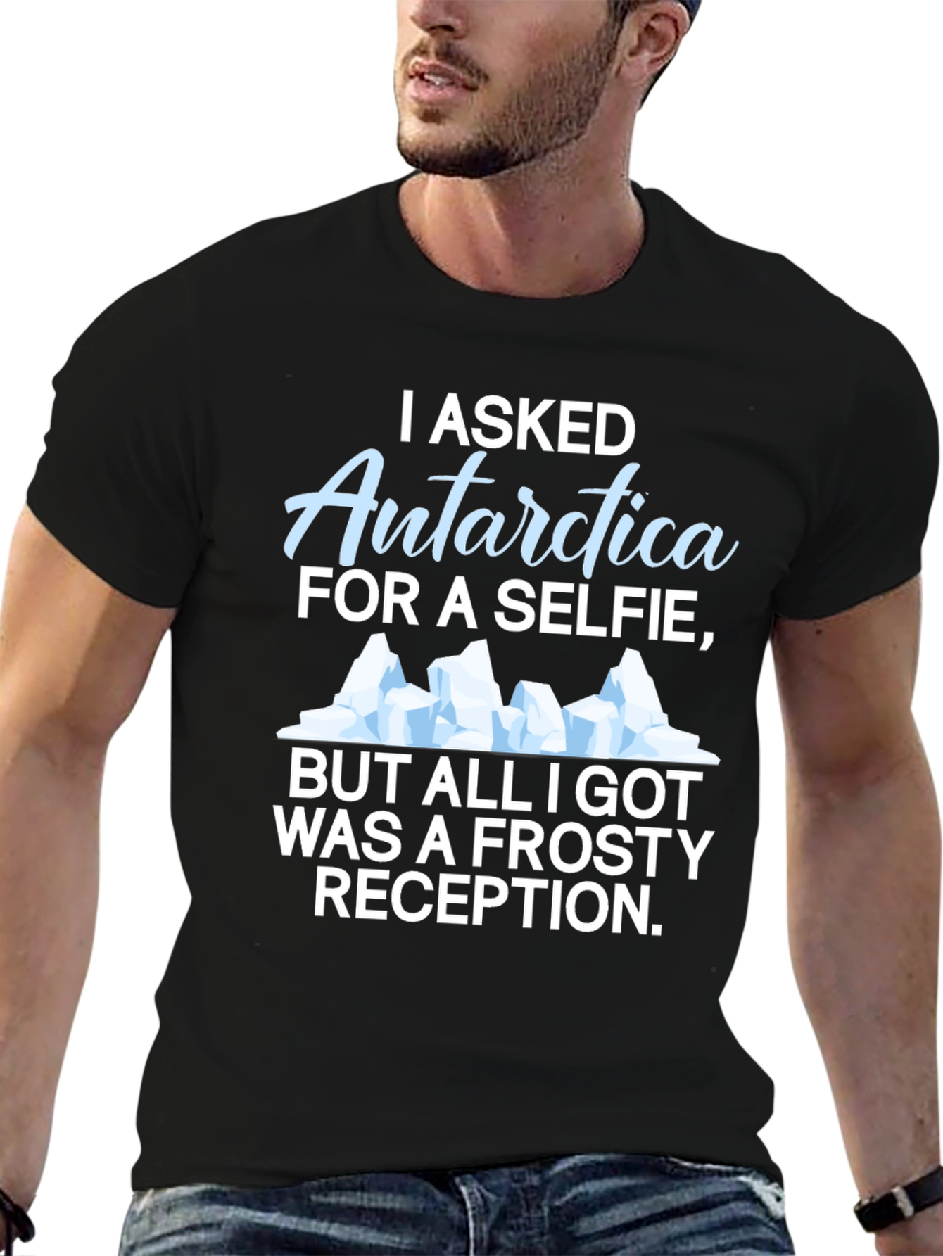 Antarctica Selfie Graphic T-Shirt - Humorous Black Tee