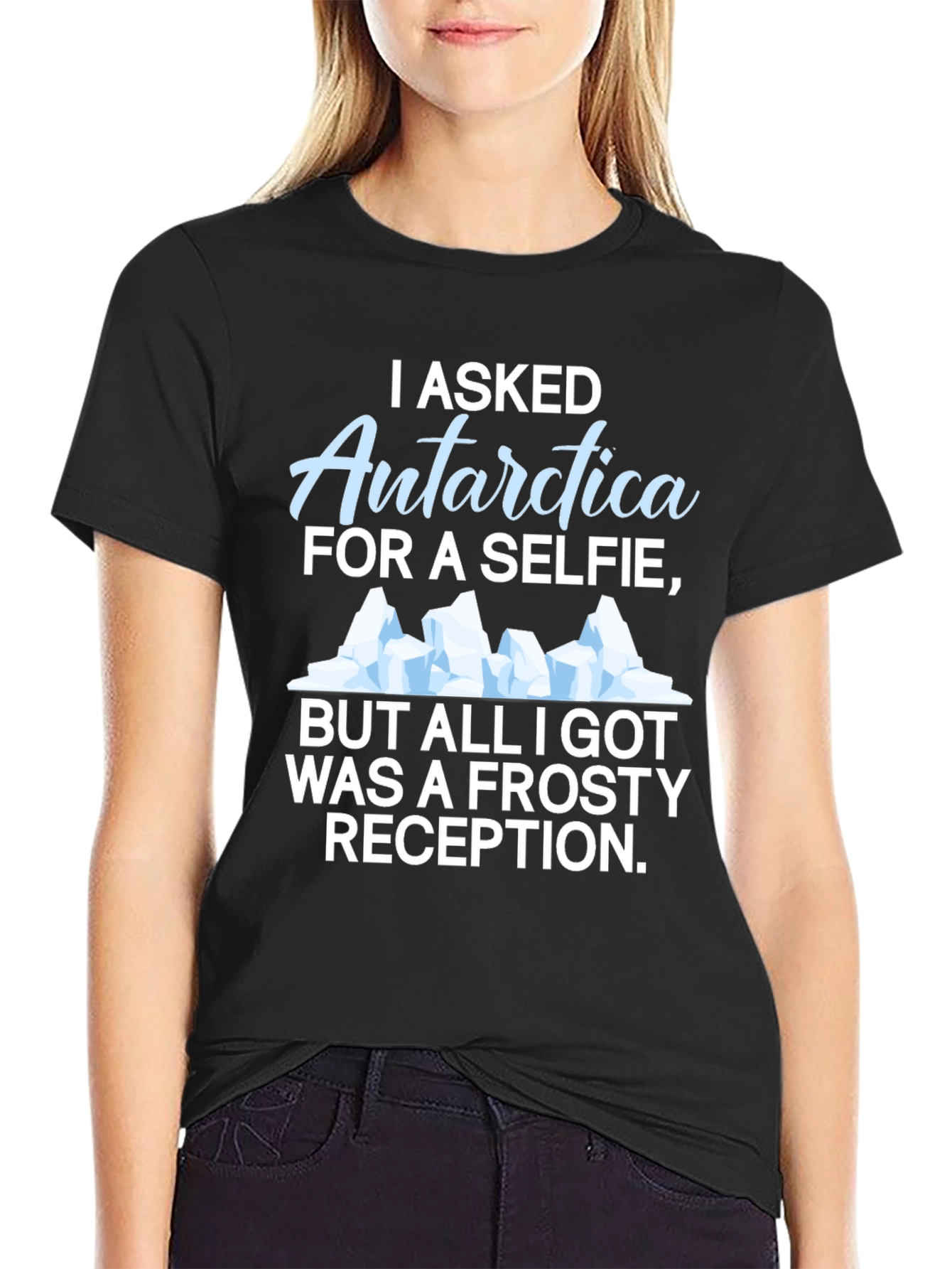 Antarctica Selfie Graphic T-Shirt - Humorous Black Tee