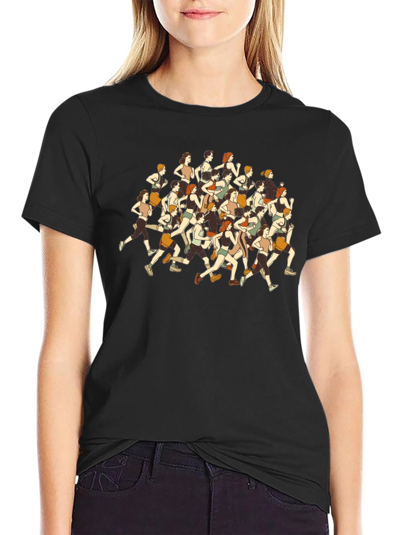 Women Runners Graphic Tee - Sporty Black T-Shirt