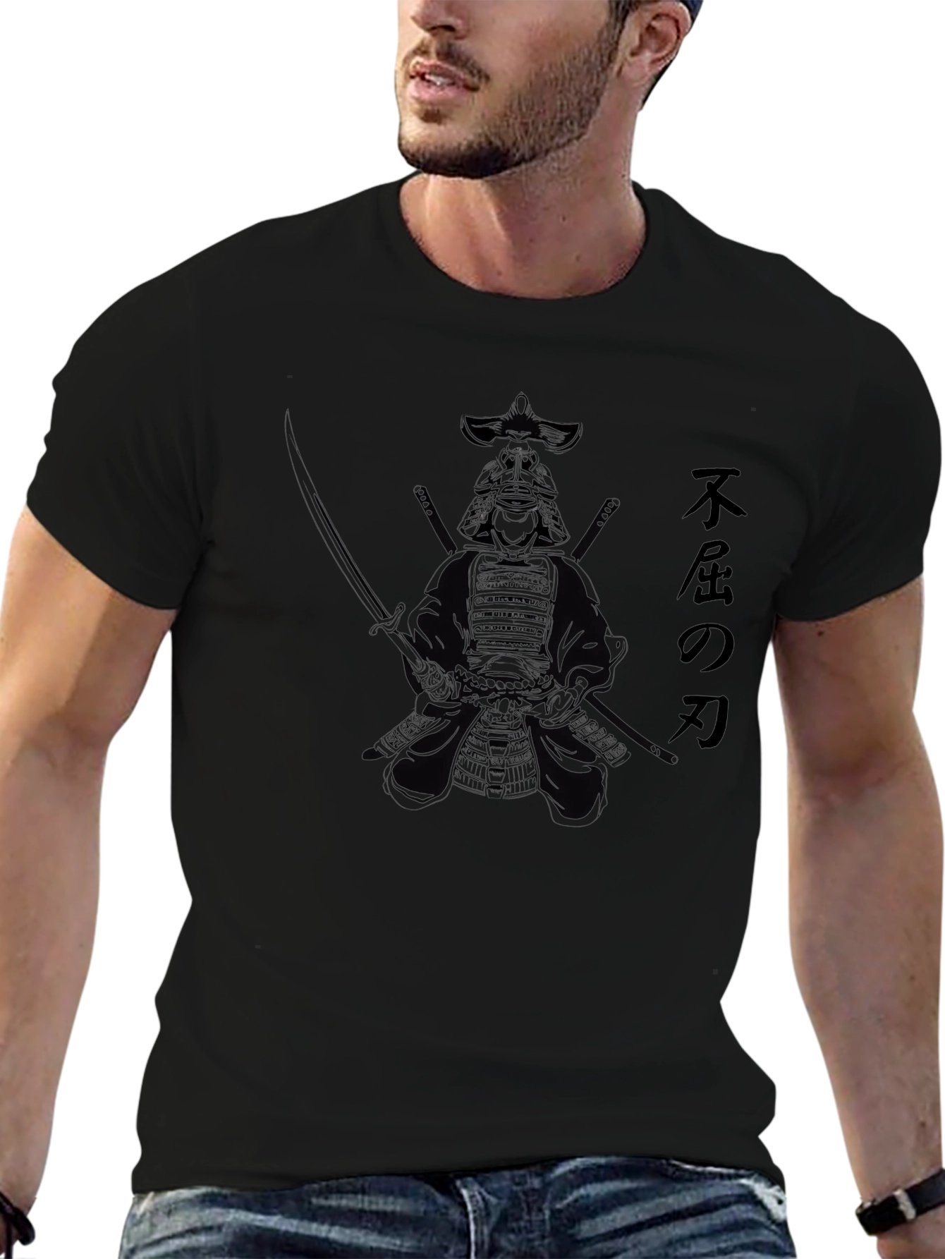 Samurai Graphic T-Shirt - Black Cotton Blend