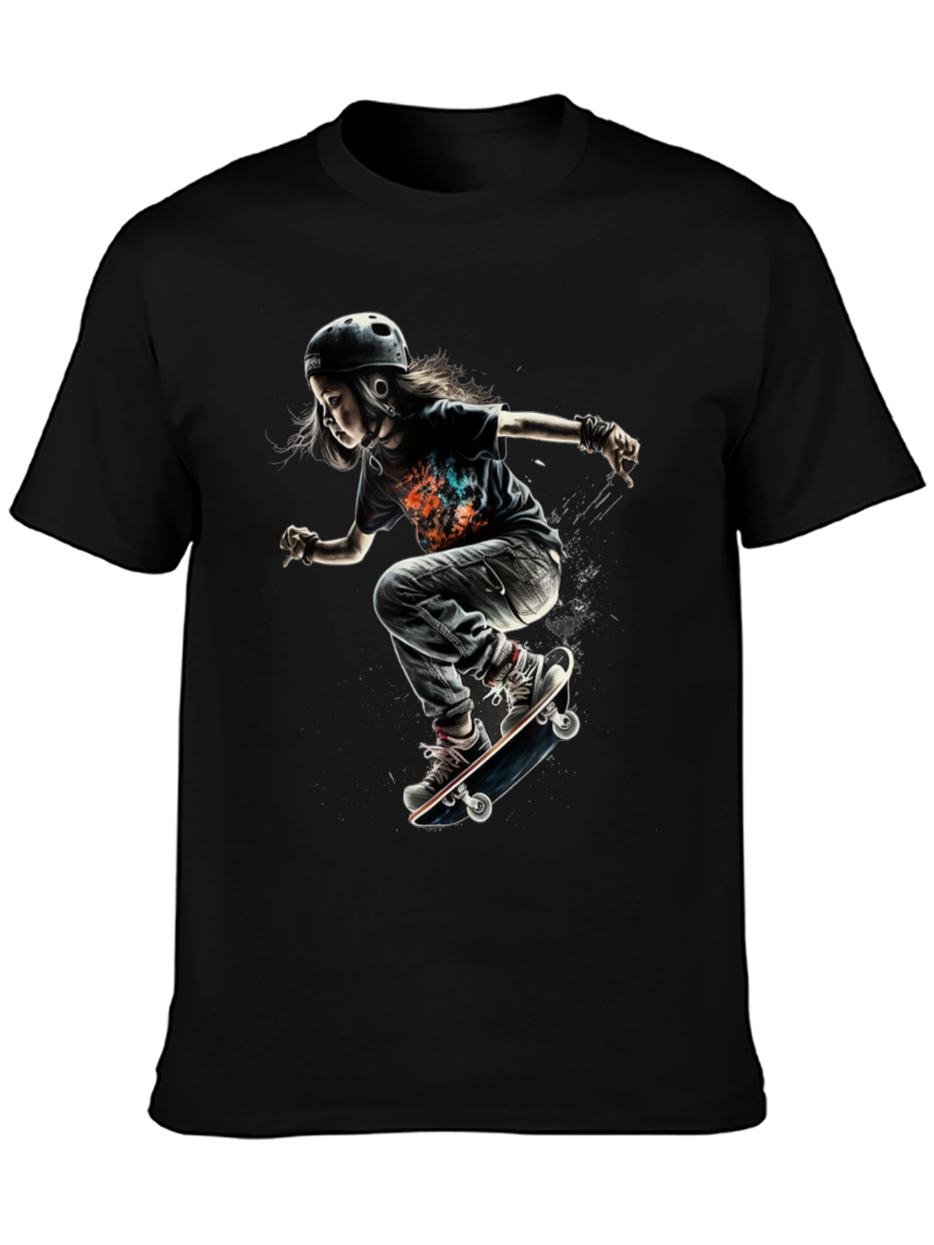 Skateboarding Kid Graphic Tee - Cool Black T-Shirt