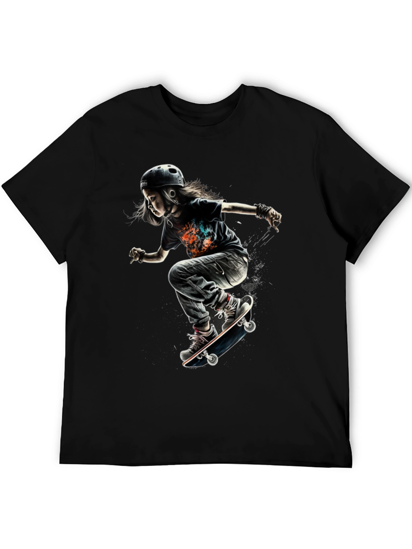 Skateboarding Kid Graphic Tee - Cool Black T-Shirt