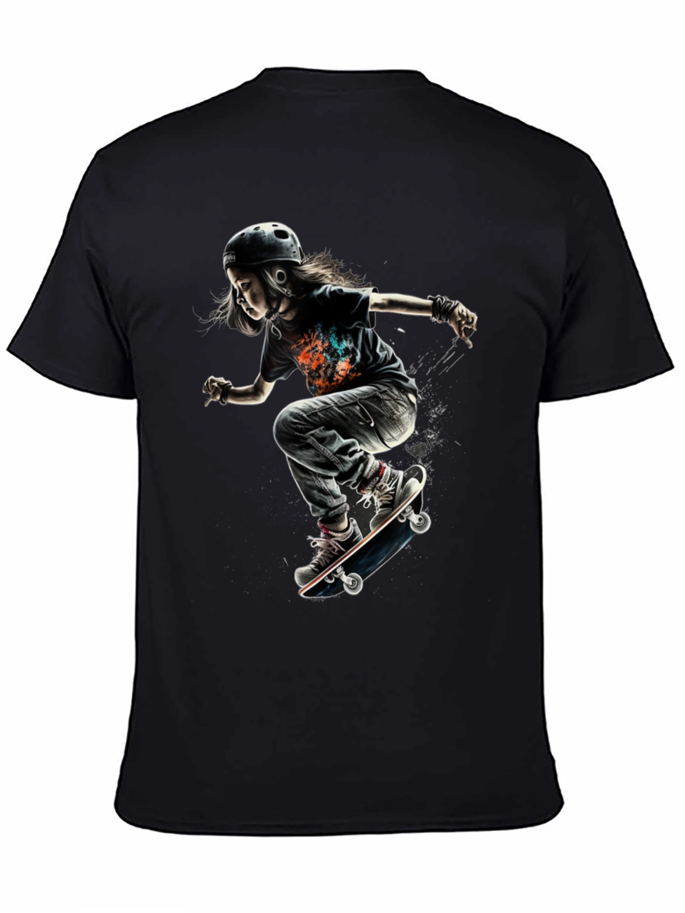 Skateboarding Kid Graphic Tee - Cool Black T-Shirt