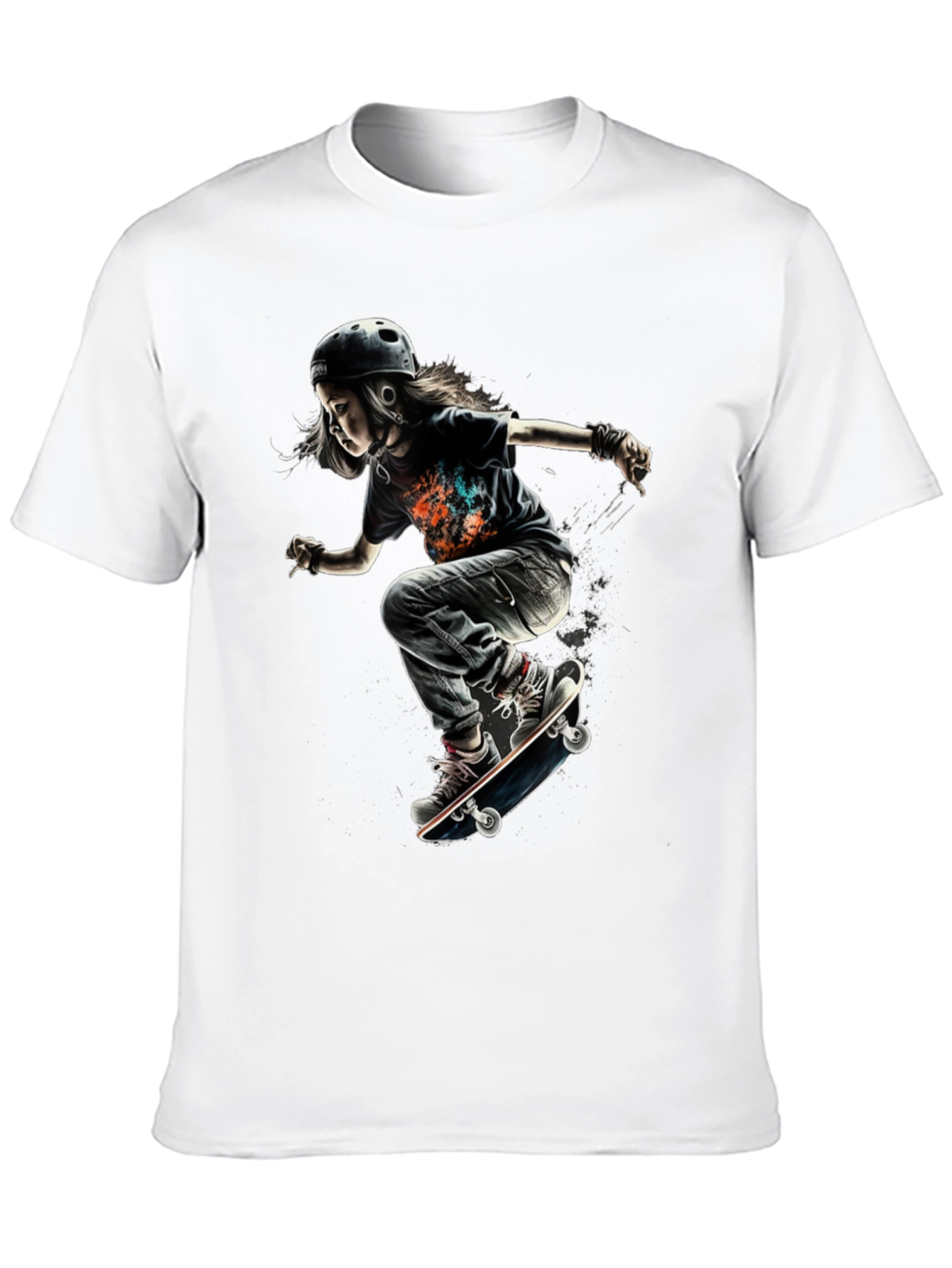 Skateboarding Kid Graphic Tee - Cool Black T-Shirt