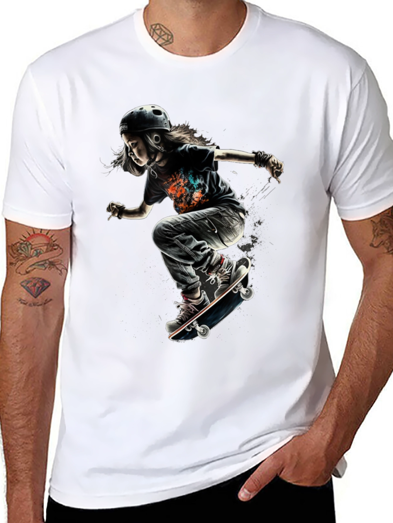 Skateboarding Kid Graphic Tee - Cool Black T-Shirt