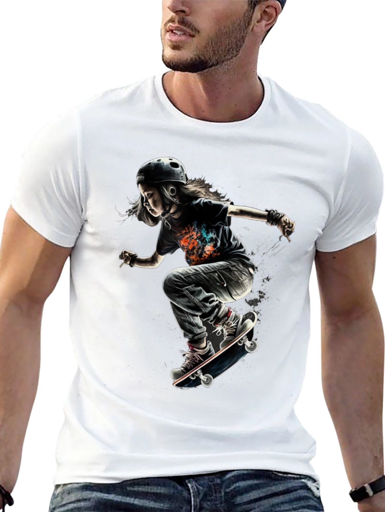 Skateboarding Kid Graphic Tee - Cool Black T-Shirt