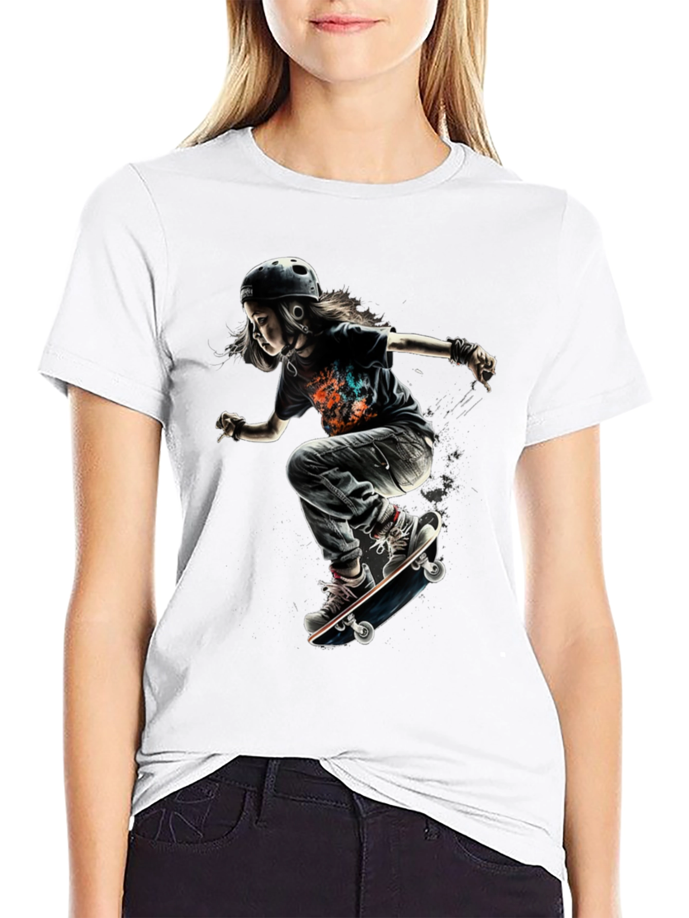 Skateboarding Kid Graphic Tee - Cool Black T-Shirt