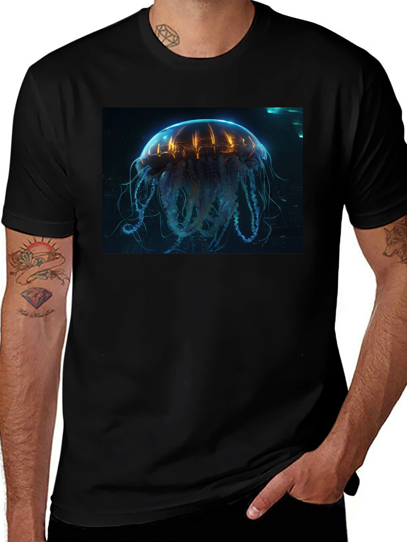 Cyberpunk Jellyfish Graphic Tee - Sci-Fi Style Shirt