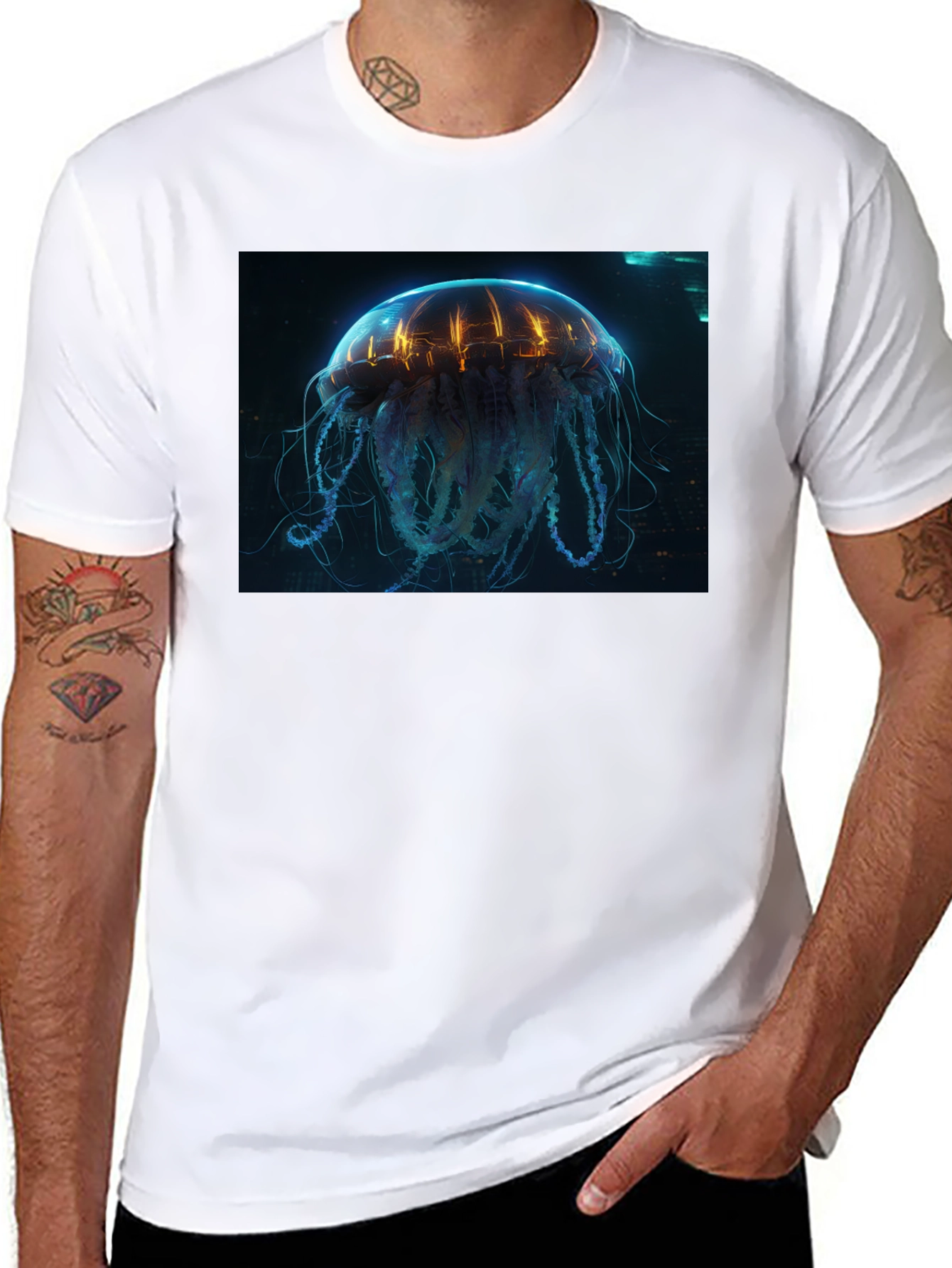 Cyberpunk Jellyfish Graphic Tee - Sci-Fi Style Shirt